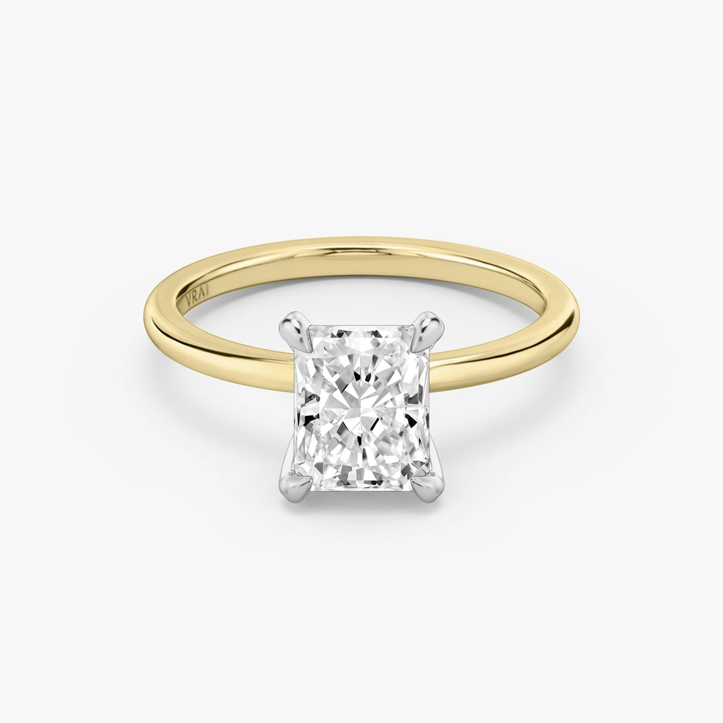 The Classic Two Tone | Radiant | 18k | 18k Yellow Gold and Platinum | Band: Plain | Diamond orientation: vertical | Carat weight: See full inventory