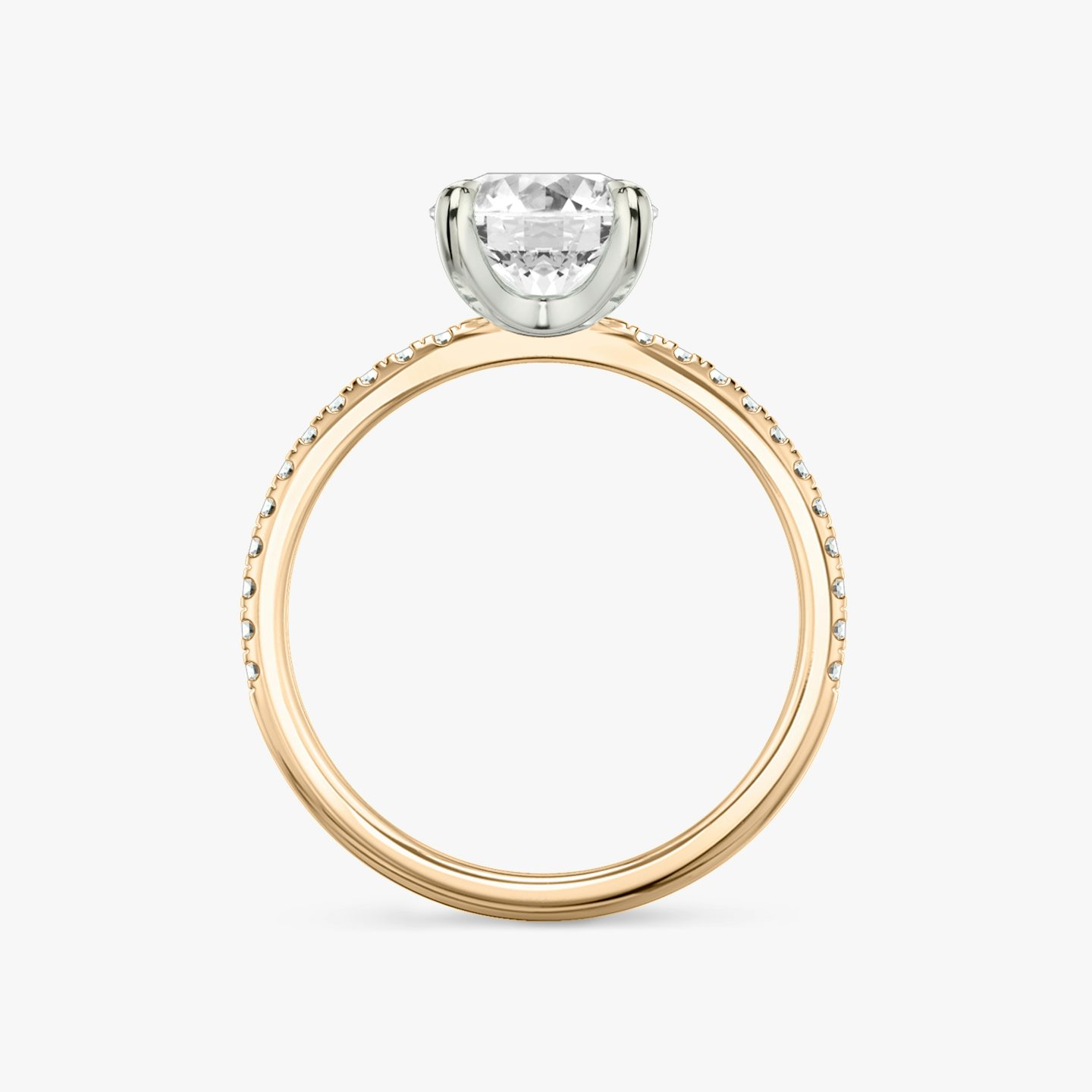 The Classic Two Tone | Round Brilliant | 14k | 14k Rose Gold and Platinum | Band: Pavé | Carat weight: 1½ | Diamond orientation: vertical
