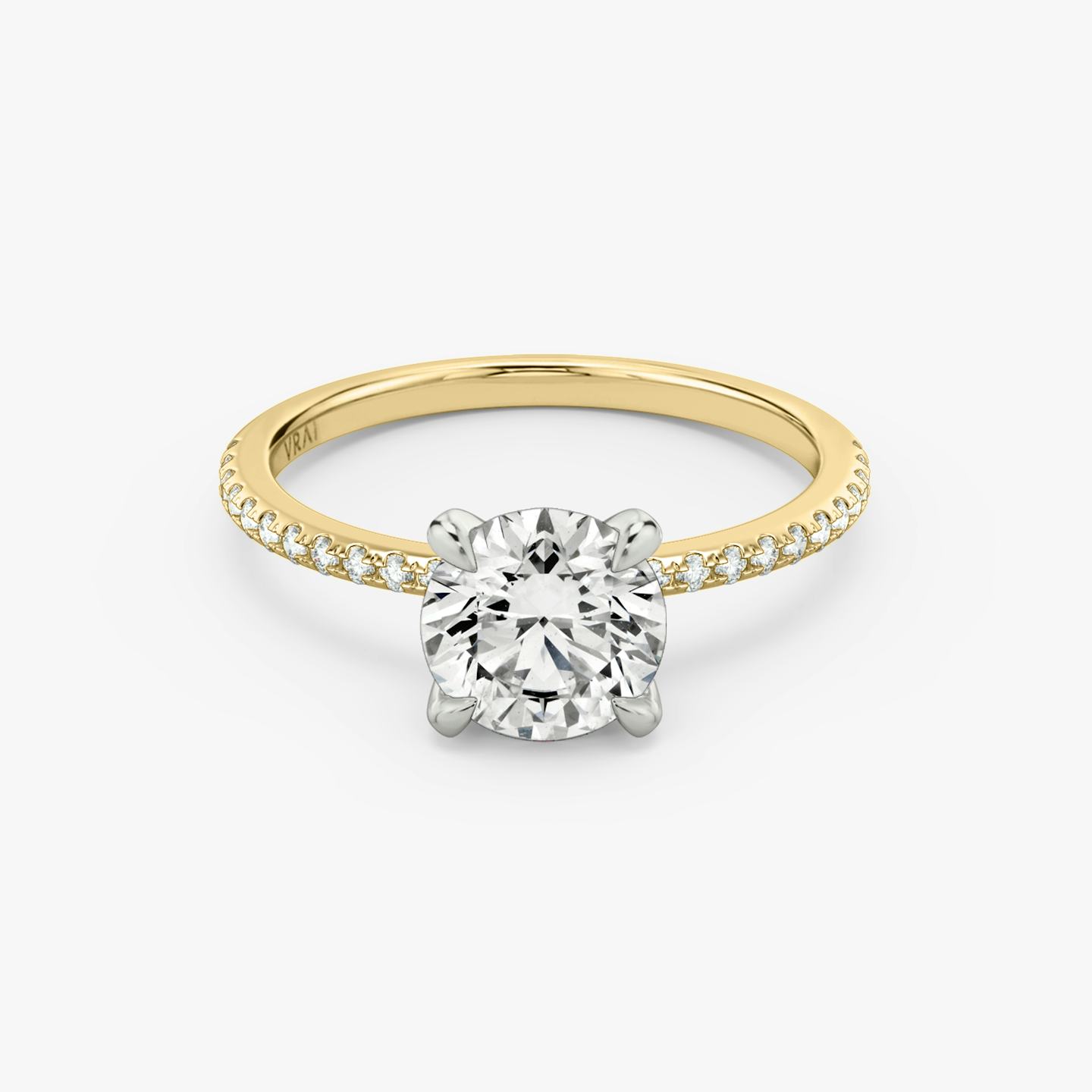 The Classic Two Tone | Round Brilliant | 18k | 18k Yellow Gold and Platinum | Band: Pavé | Carat weight: 1 | Diamond orientation: vertical