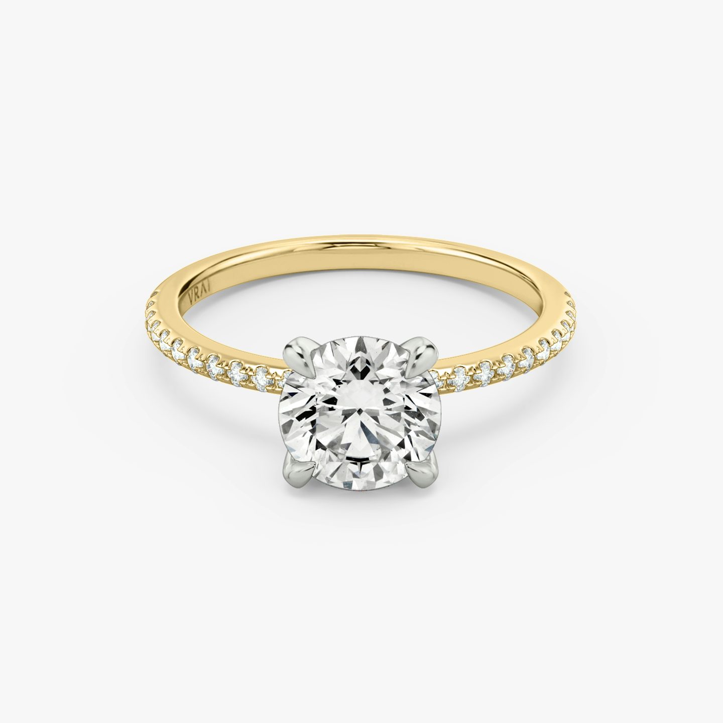 The Classic Two Tone | round-brilliant | 18k | yellow-gold-and-platinum | bandAccent: pave | caratWeight: 1.0ct | diamondOrientation: vertical