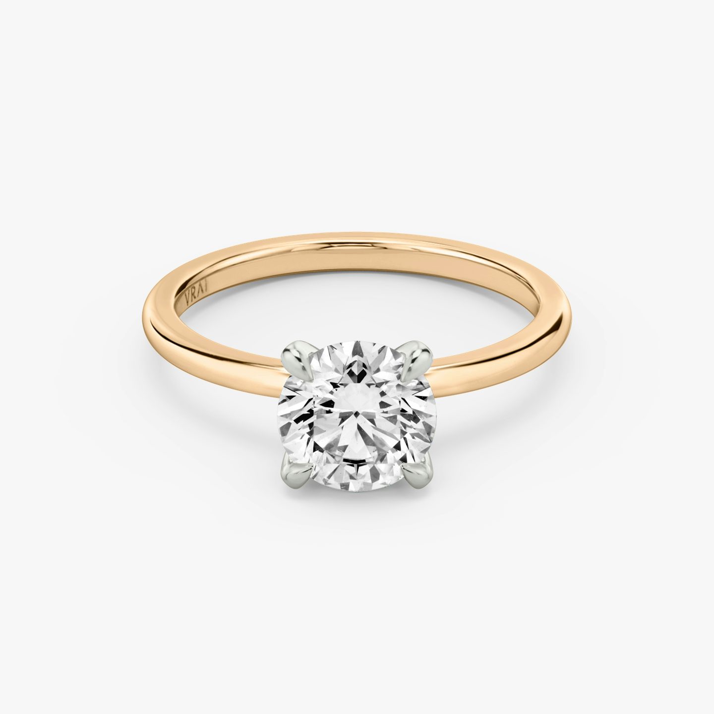 The Classic Two Tone | Round Brilliant | 14k | 14k Rose Gold and Platinum | Band: Plain | Carat weight: 2 | Diamond orientation: vertical