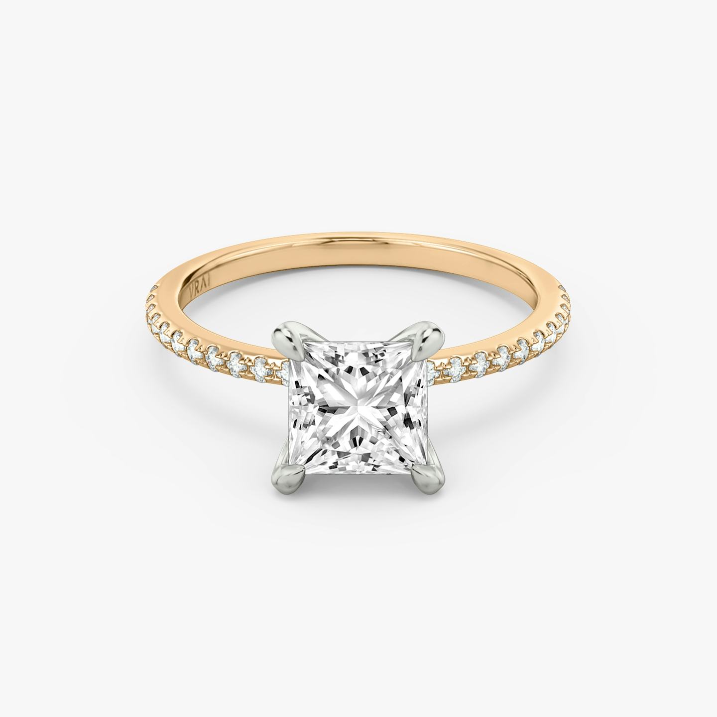 The Classic Two Tone | Princess | 14k | 14k Rose Gold and Platinum | Band: Pavé | Diamond orientation: vertical | Carat weight: See full inventory