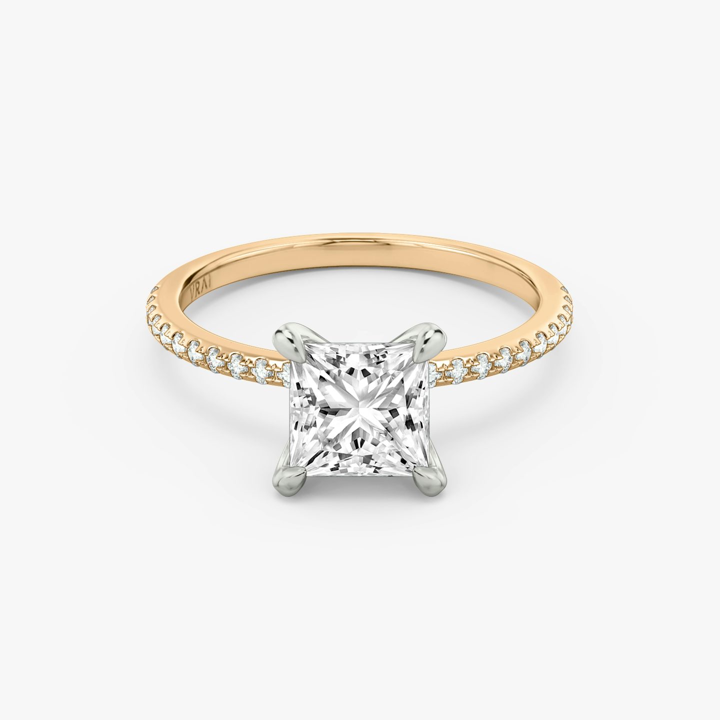 The Classic Two Tone | Princess | 14k | 14k Rose Gold and Platinum | Band: Pavé | Diamond orientation: vertical | Carat weight: See full inventory