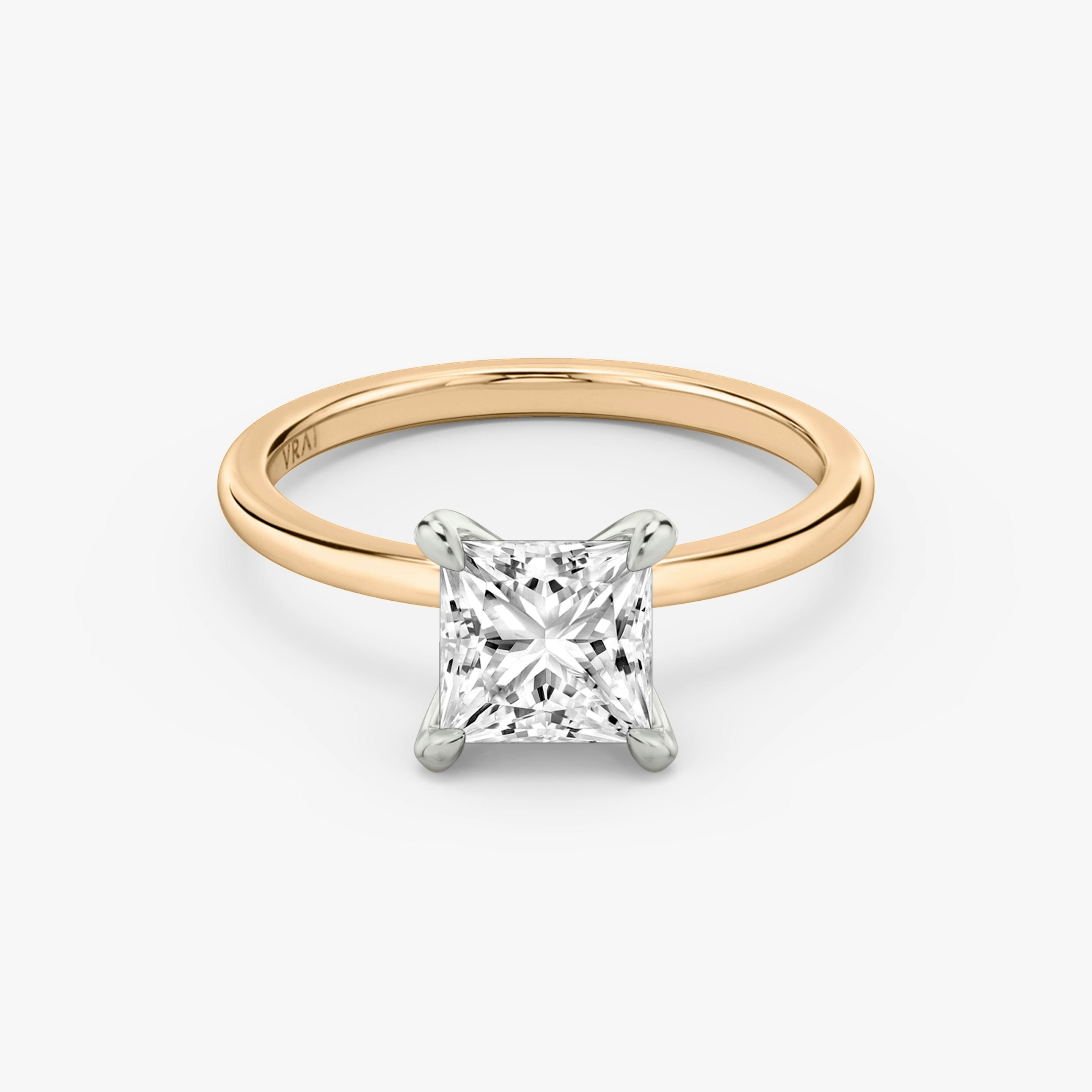 The Classic Two Tone | Princess | 14k | 14k Rose Gold and Platinum | Band: Plain | Diamond orientation: vertical | Carat weight: See full inventory
