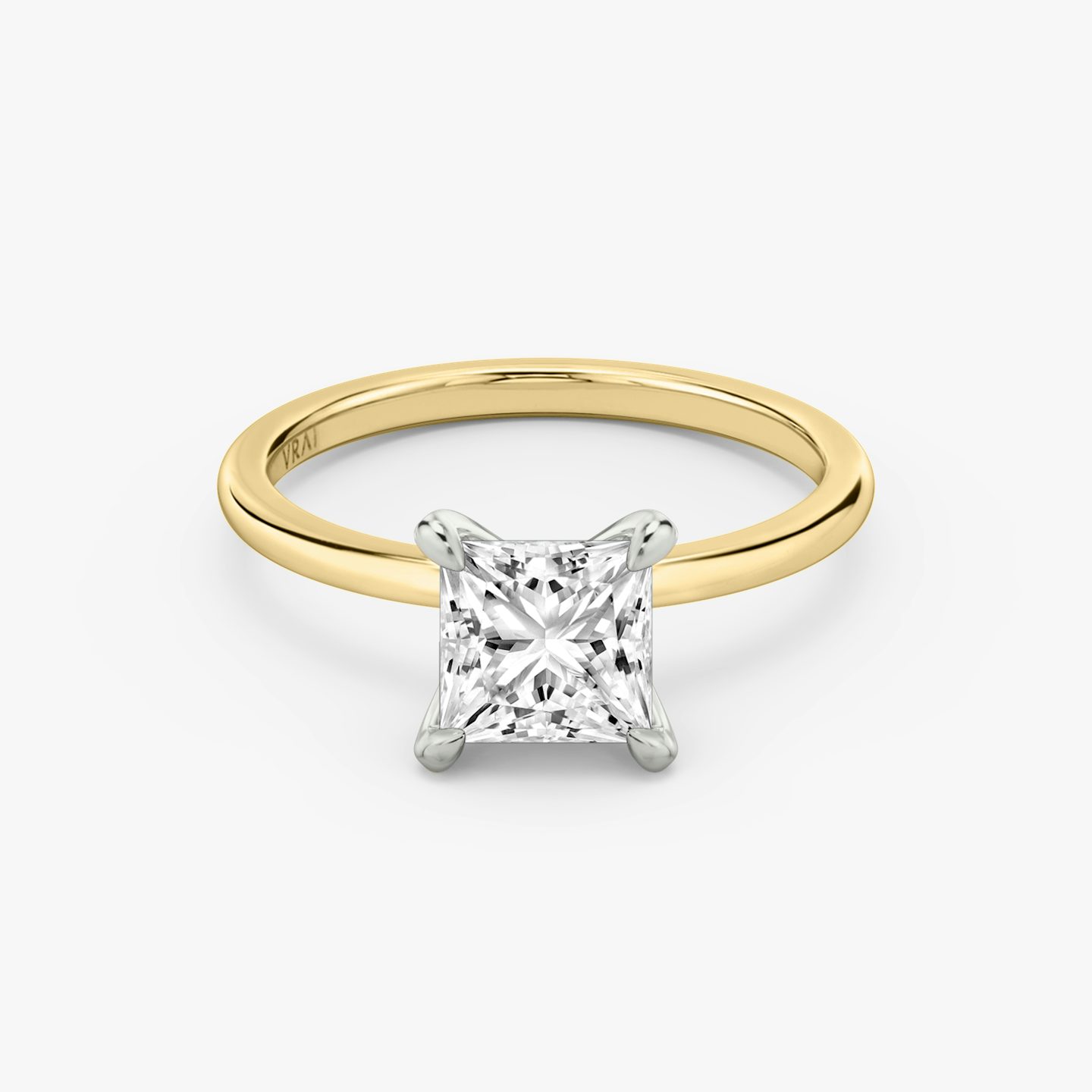 The Classic Two Tone | Princess | 18k | 18k Yellow Gold and Platinum | Band: Plain | Diamond orientation: vertical | Carat weight: See full inventory