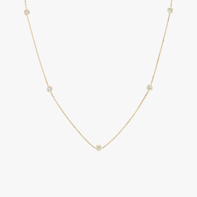 Knife-Edge Bezel Station NecklaceRound Brilliant | Yellow Gold