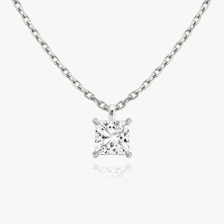 Princess cut diamond pendant in white gold front view