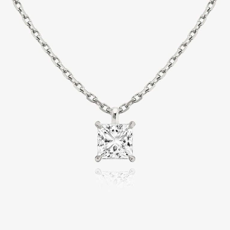 Princess cut diamond pendant in white gold front view