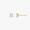 Two studs with a princess cut diamond in yellow gold side view