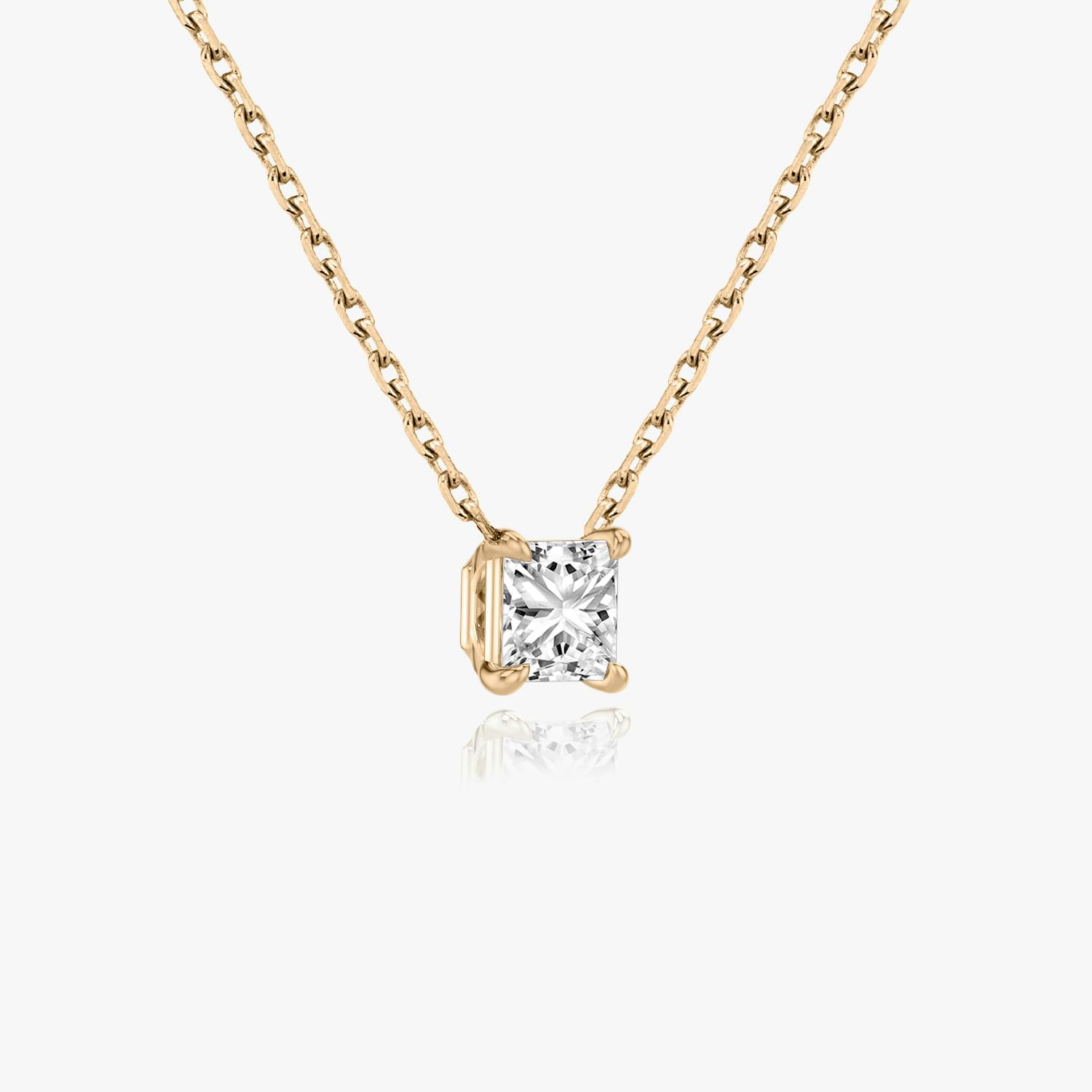 Princess cut diamond necklace in rose gold side view