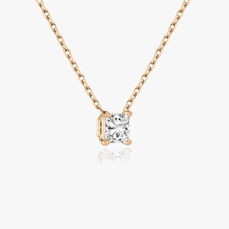 Princess cut diamond necklace in rose gold side view