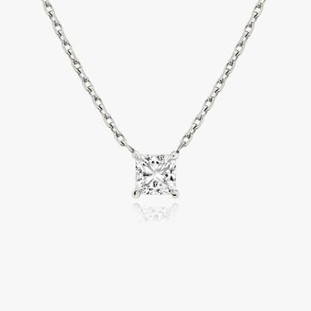 Princess cut diamond necklace in white gold front view