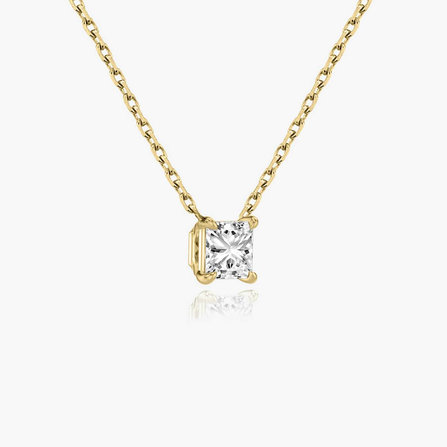 Princess cut diamond necklace in yellow gold side view
