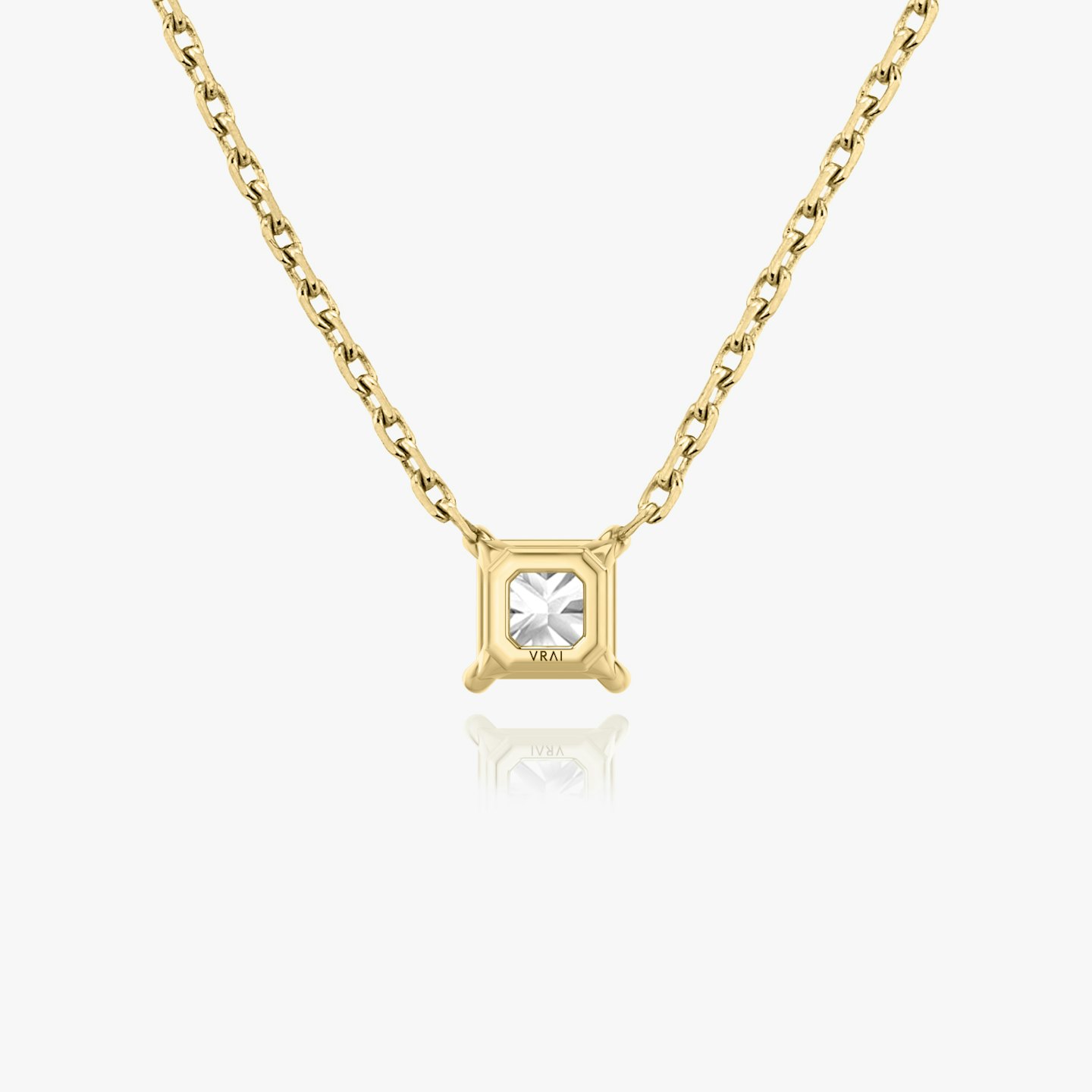 Princess cut diamond necklace in yellow gold back view