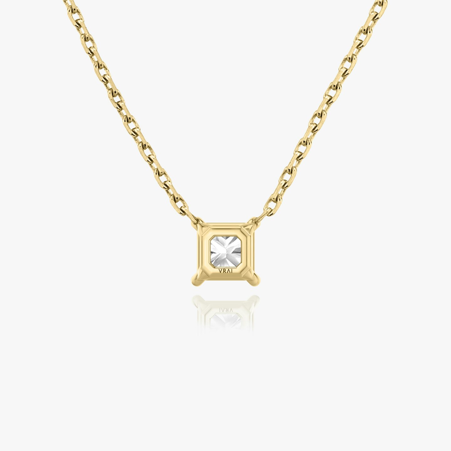 Solitaire Diamond Necklace Princess cut diamond necklace in yellow gold back view