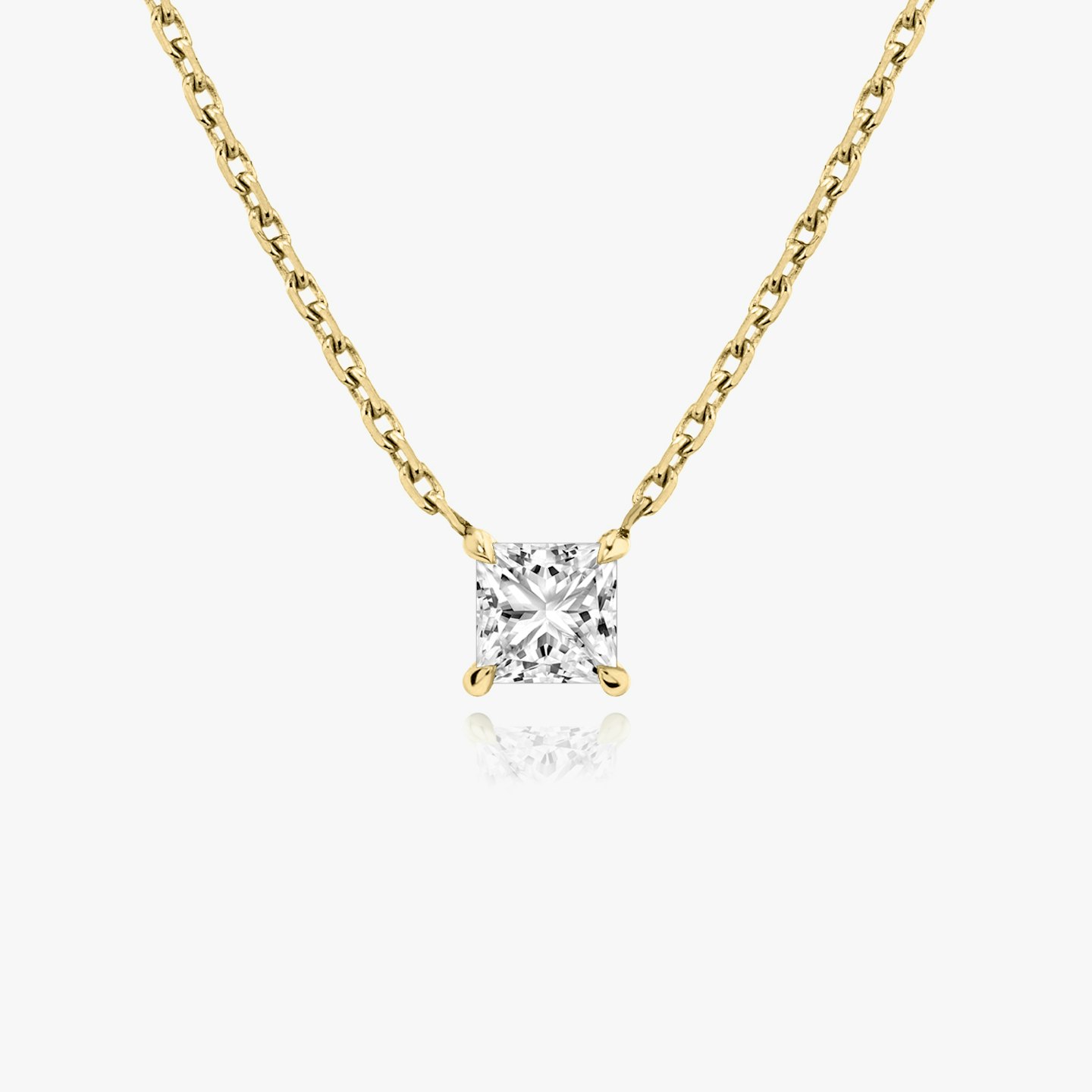 Solitaire Diamond Necklace Princess cut diamond necklace in yellow gold front view