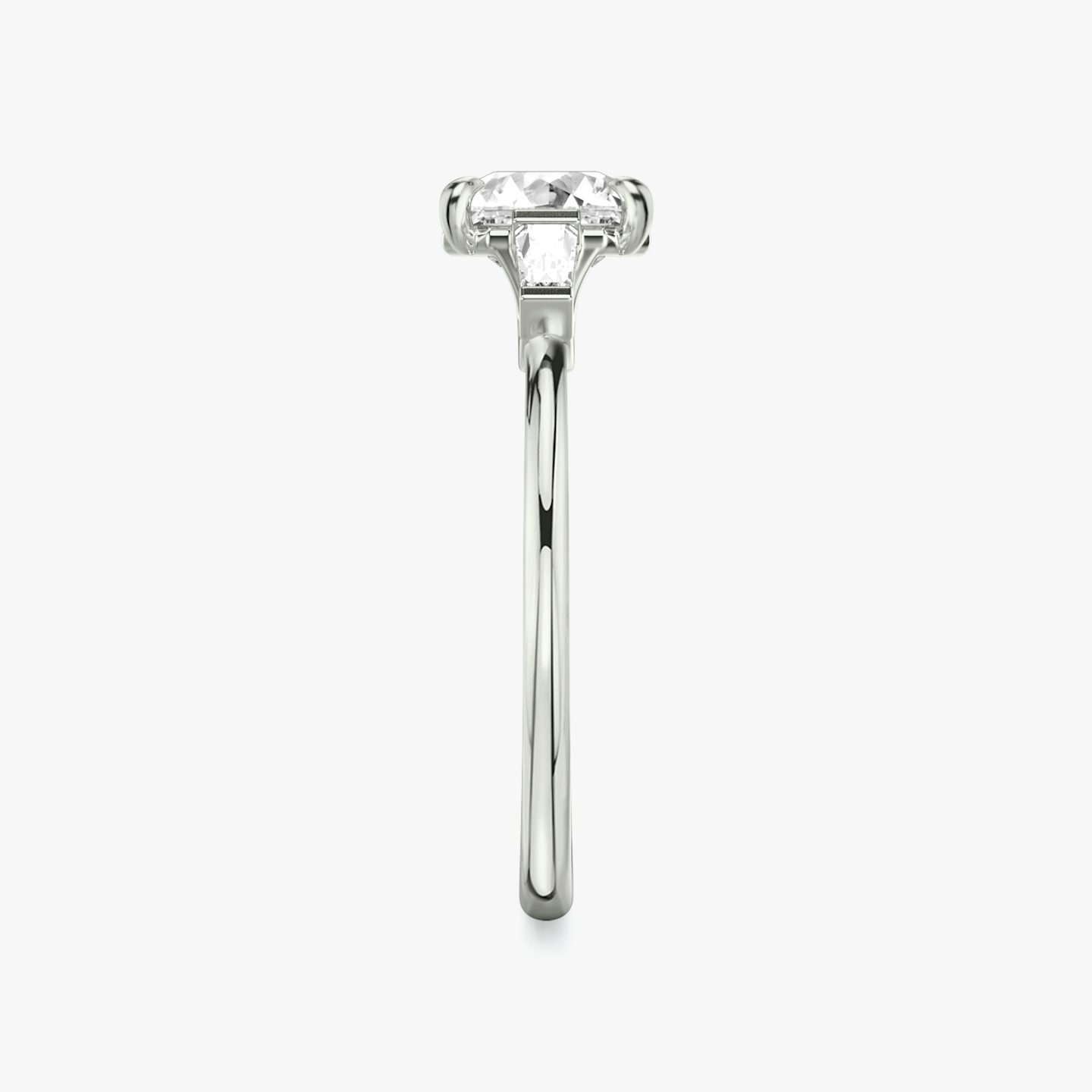The Three Stone | Asscher | 18k | 18k White Gold | Band: Plain | Side stone carat: 1/10 | Side stone shape: Tapered Baguette | Diamond orientation: vertical | Carat weight: See full inventory