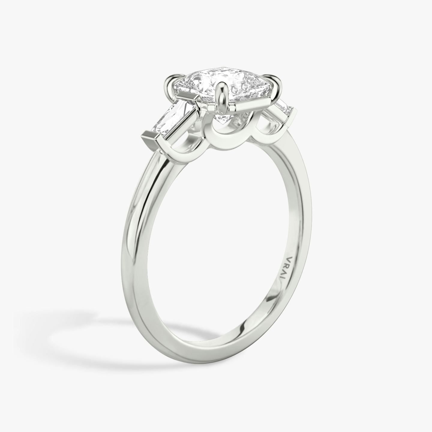 The Three Stone | Asscher | 18k | 18k White Gold | Band: Plain | Side stone carat: 1/10 | Side stone shape: Tapered Baguette | Diamond orientation: vertical | Carat weight: See full inventory