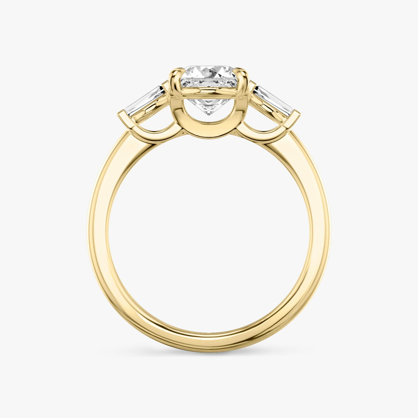 The Three Stone | Asscher | 18k | 18k Yellow Gold | Band: Plain | Side stone carat: 1/10 | Side stone shape: Tapered Baguette | Diamond orientation: vertical | Carat weight: See full inventory