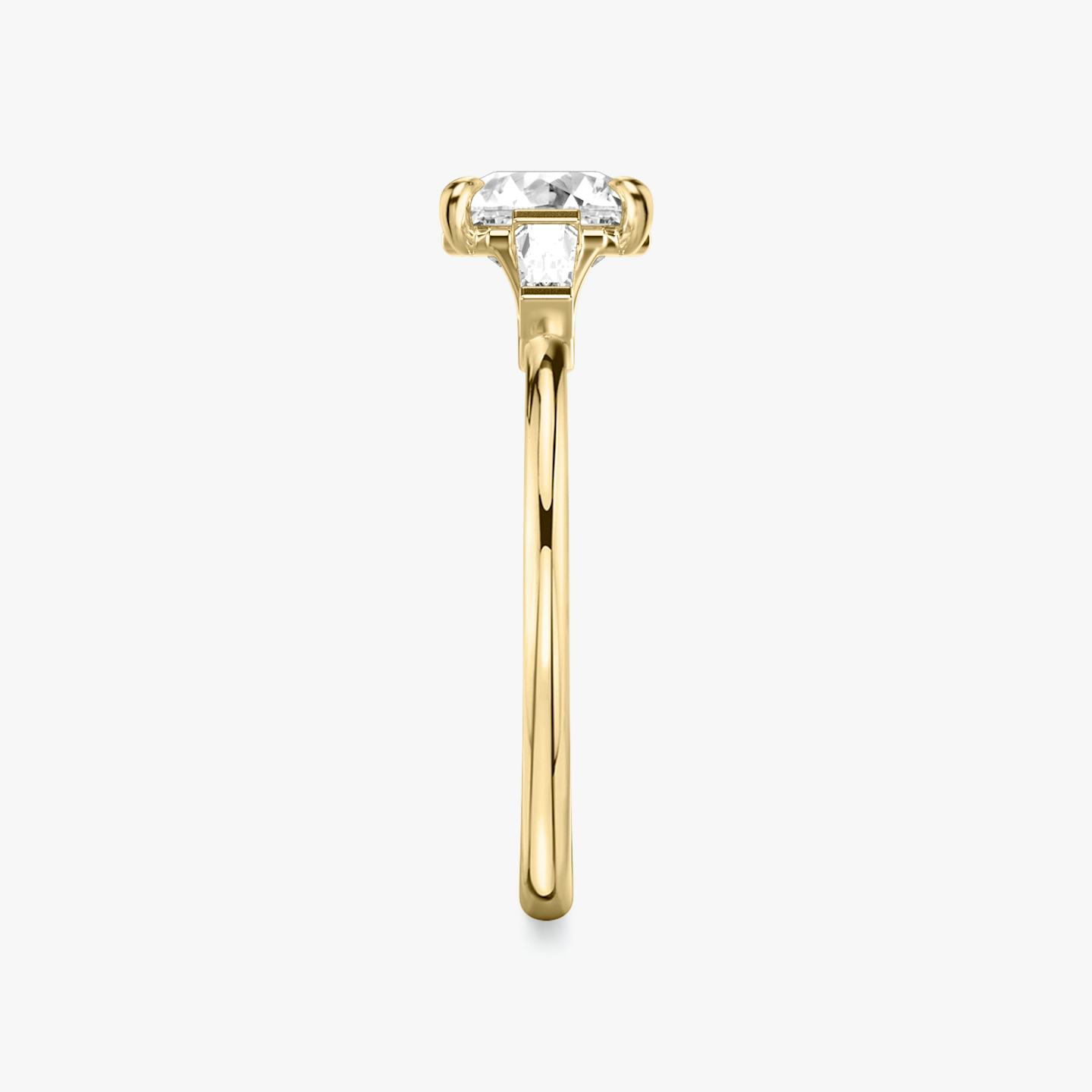 The Three Stone | Asscher | 18k | 18k Yellow Gold | Band: Plain | Side stone carat: 1/10 | Side stone shape: Tapered Baguette | Diamond orientation: vertical | Carat weight: See full inventory