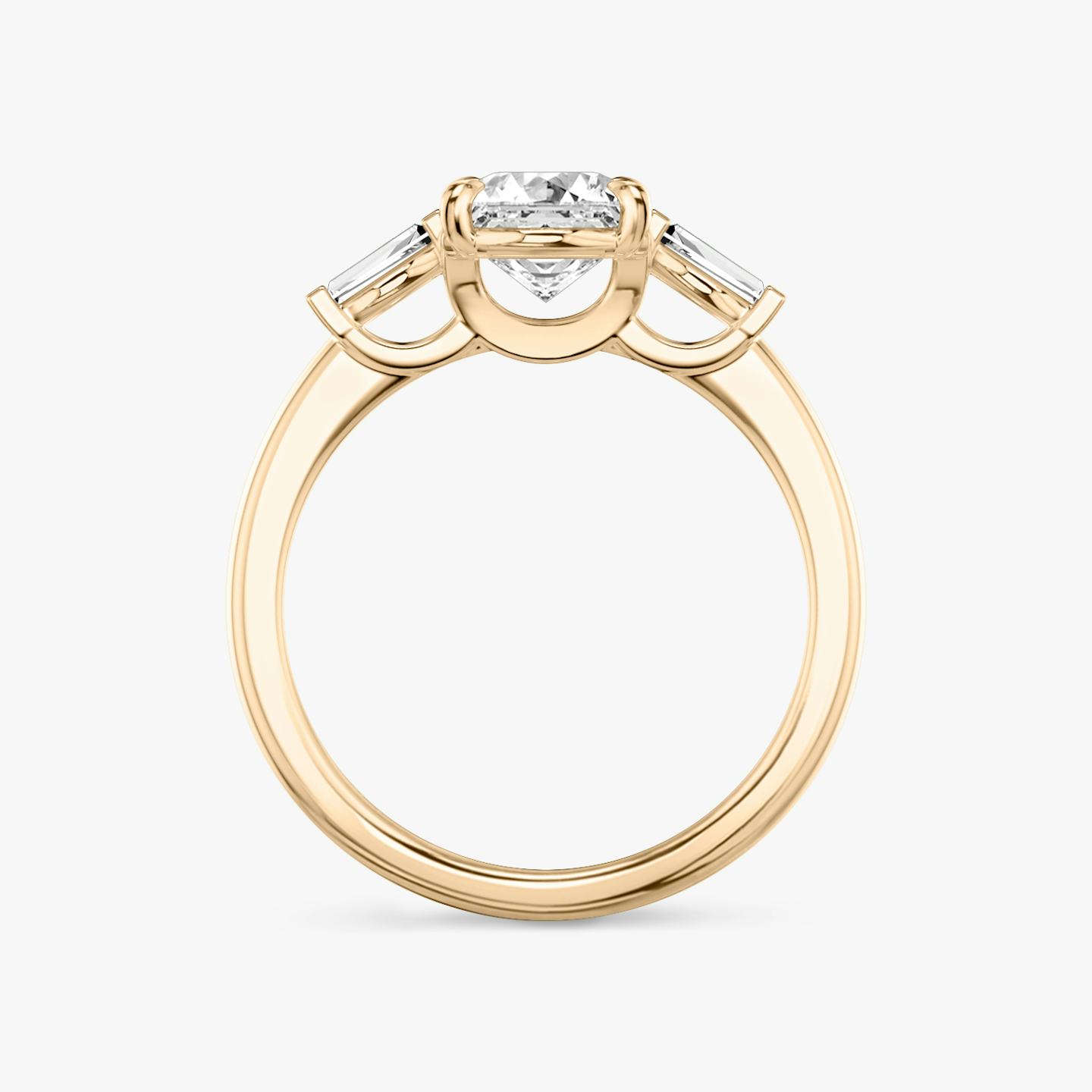 The Three Stone | Asscher | 14k | 14k Rose Gold | Band: Plain | Side stone carat: 1/10 | Side stone shape: Tapered Baguette | Diamond orientation: vertical | Carat weight: See full inventory