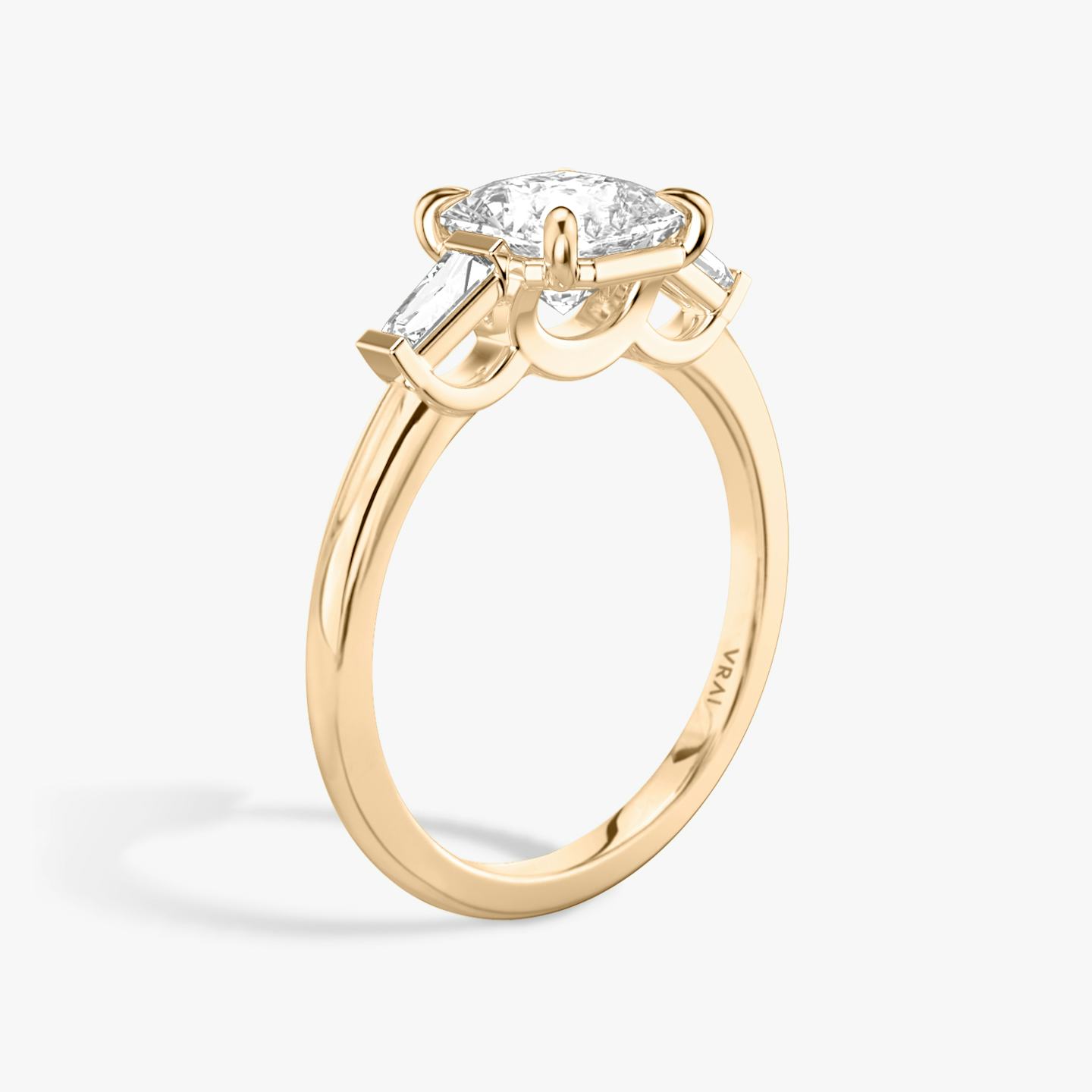 The Three Stone | Asscher | 14k | 14k Rose Gold | Band: Plain | Side stone carat: 1/10 | Side stone shape: Tapered Baguette | Diamond orientation: vertical | Carat weight: See full inventory