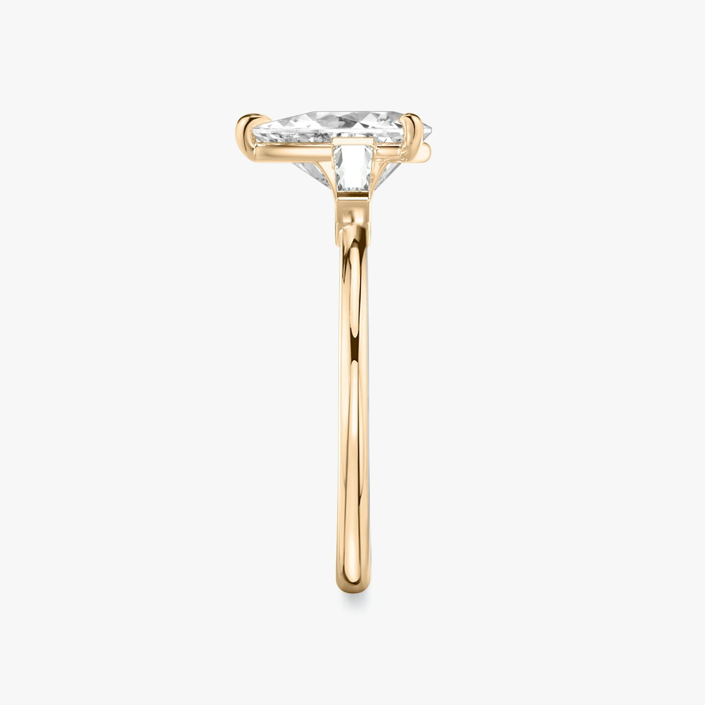 The Three Stone | Trillion | 14k | 14k Rose Gold | Band: Plain | Side stone carat: 1/10 | Side stone shape: Tapered Baguette | Diamond orientation: vertical | Carat weight: See full inventory