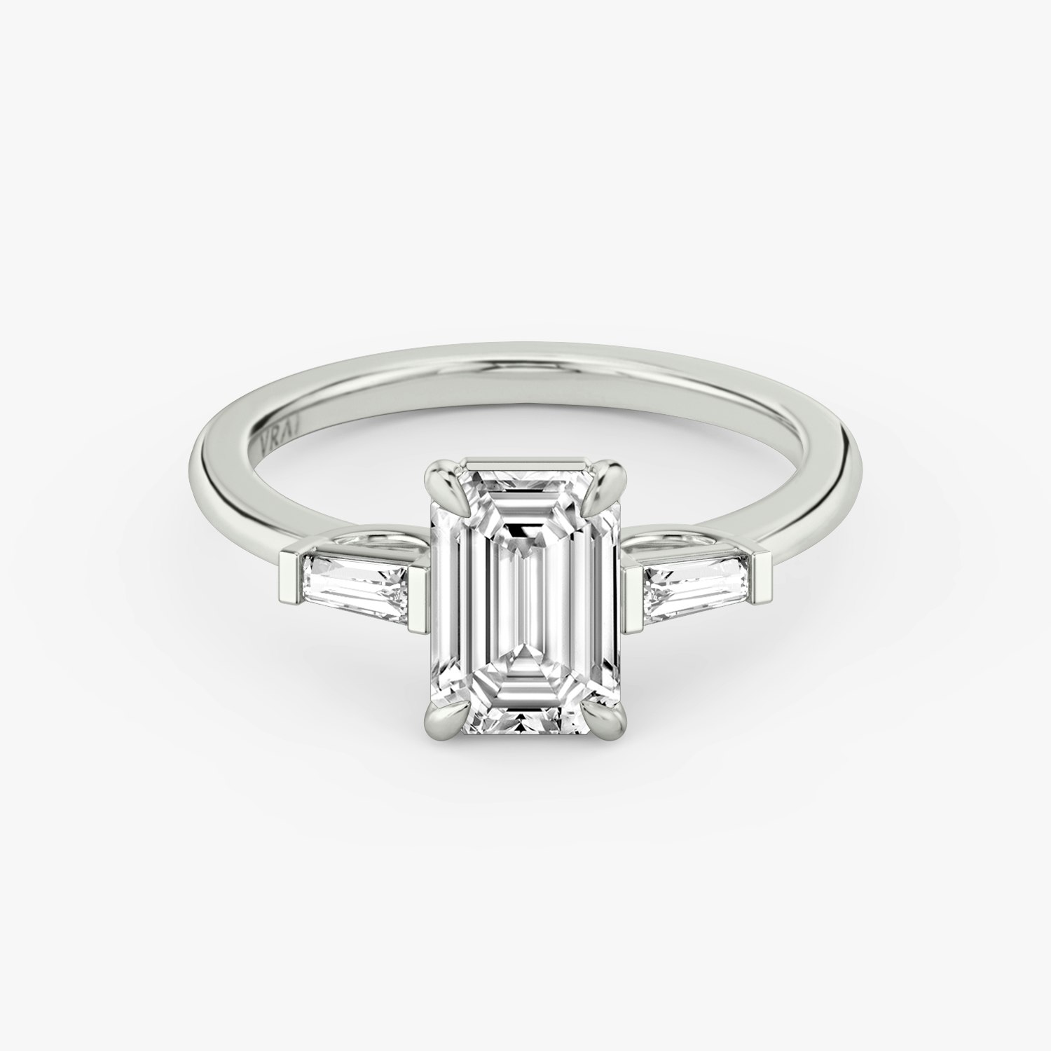 Three Stone Emerald Engagement Ring | 14k White Gold