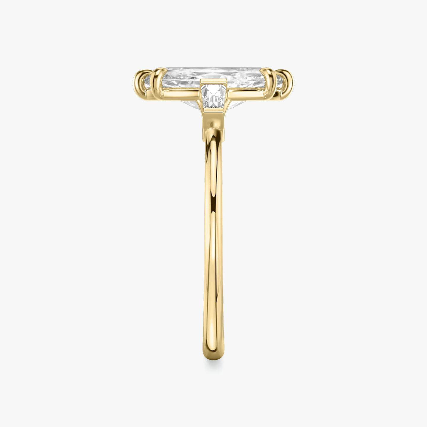 The Three Stone | Pavé Marquise | 18k | 18k Yellow Gold | Band: Plain | Side stone carat: 1/10 | Side stone shape: Tapered Baguette | Diamond orientation: vertical | Carat weight: See full inventory