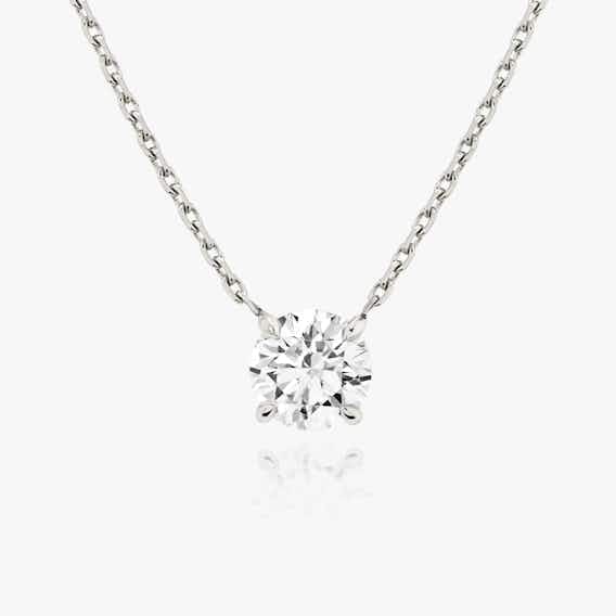 Round Brilliant Solitaire Necklace in 14k Solid White Gold 