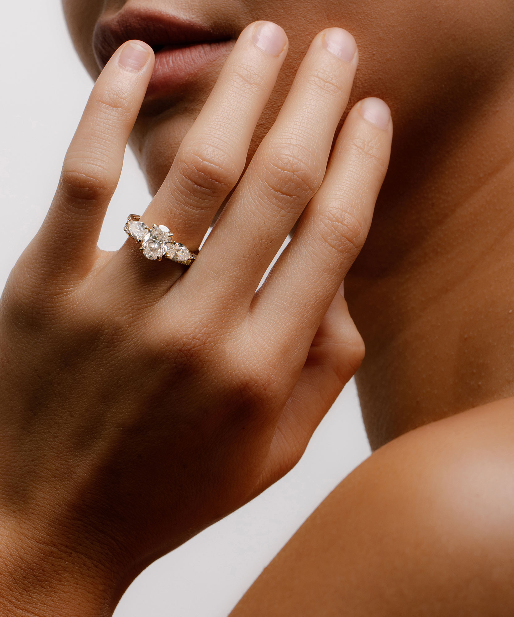 4.20ct Princess Cut Moissanite 3 Stone Diamond Engagement Ring Bridal Set  14k White Gold / Front Jewelers