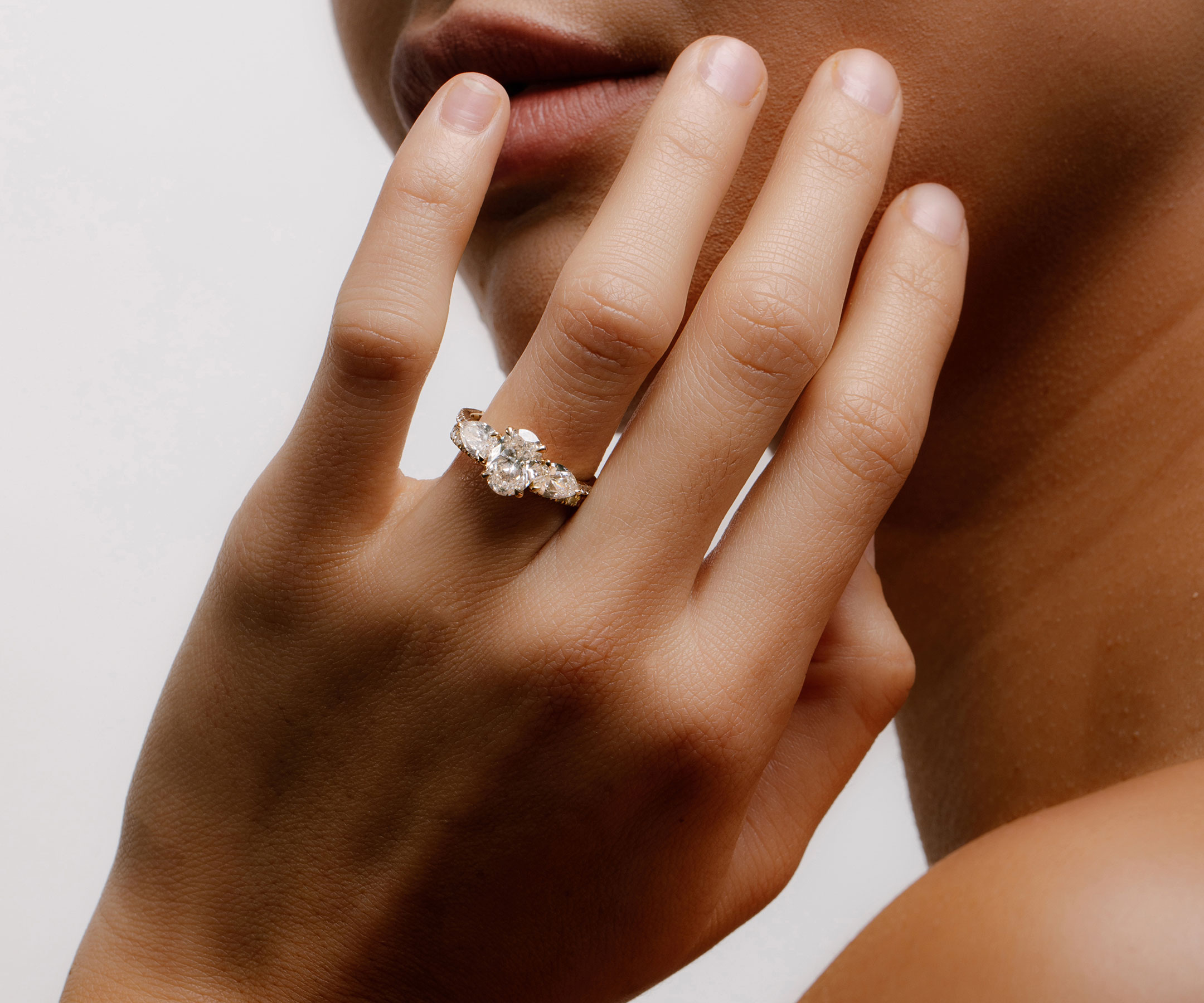 Tapered 3 Stone Oval and Pear Diamond Engagement Ring | R1101W | Valina Engagement  Rings