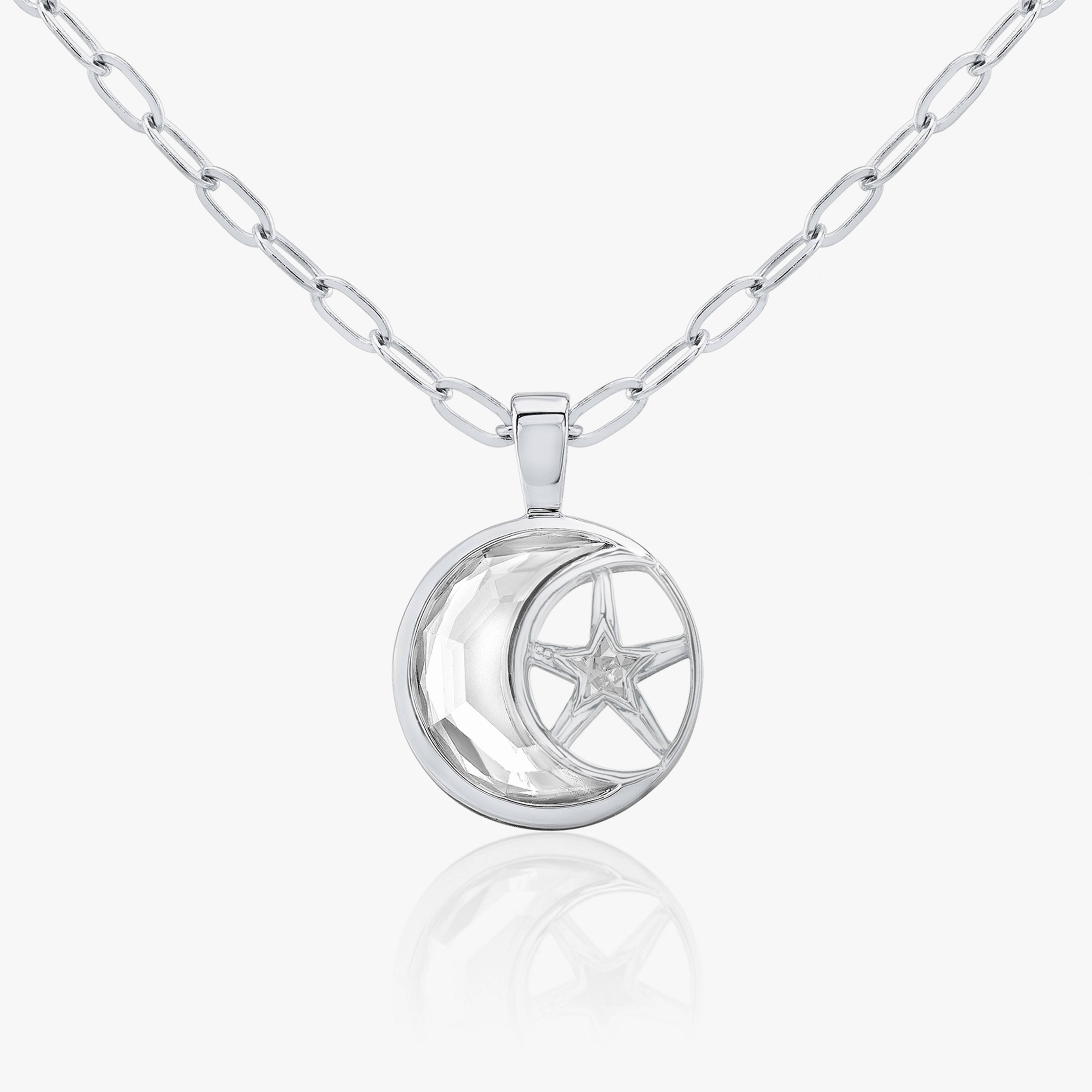 【HYERES LOR】Champagne Moon Big Bowl Long Necklace (White) Crescent Moon Pendant in White Gold | VRAI