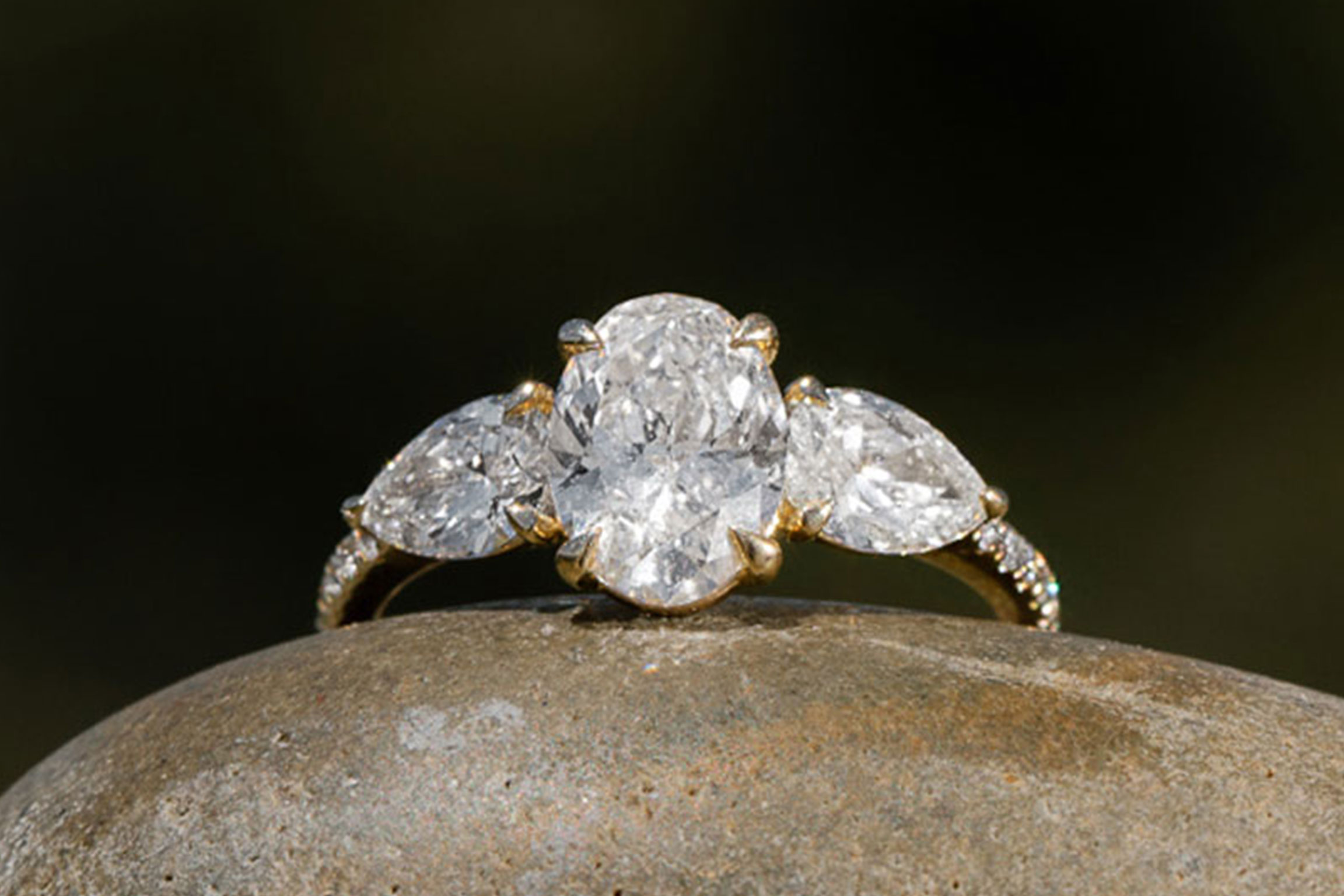 3 Stone Oval Blue Sapphire and Half Moon Diamond Ring | Reuven Gitter  Jewelers