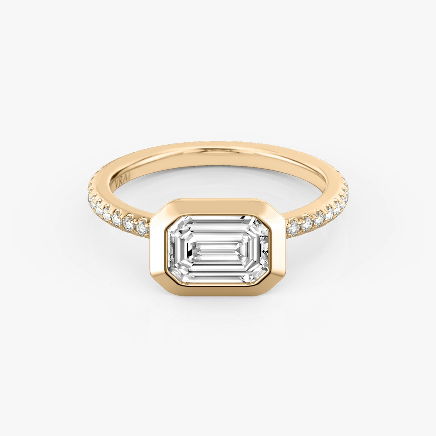 The Signature Bezel | Emerald | 14k | 14k Rose Gold | Band: Pavé | Diamond orientation: Horizontal | Carat weight: See full inventory