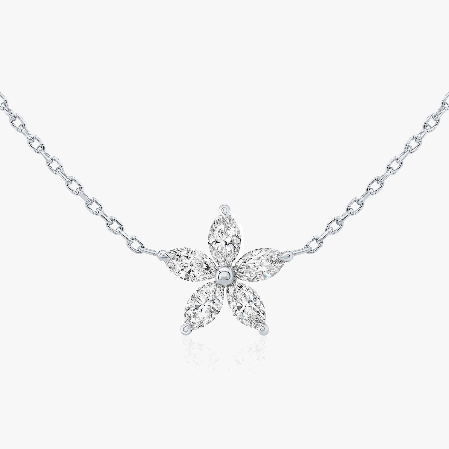 Diamond Necklace Floral Bridal Wedding Necklace 14K White 