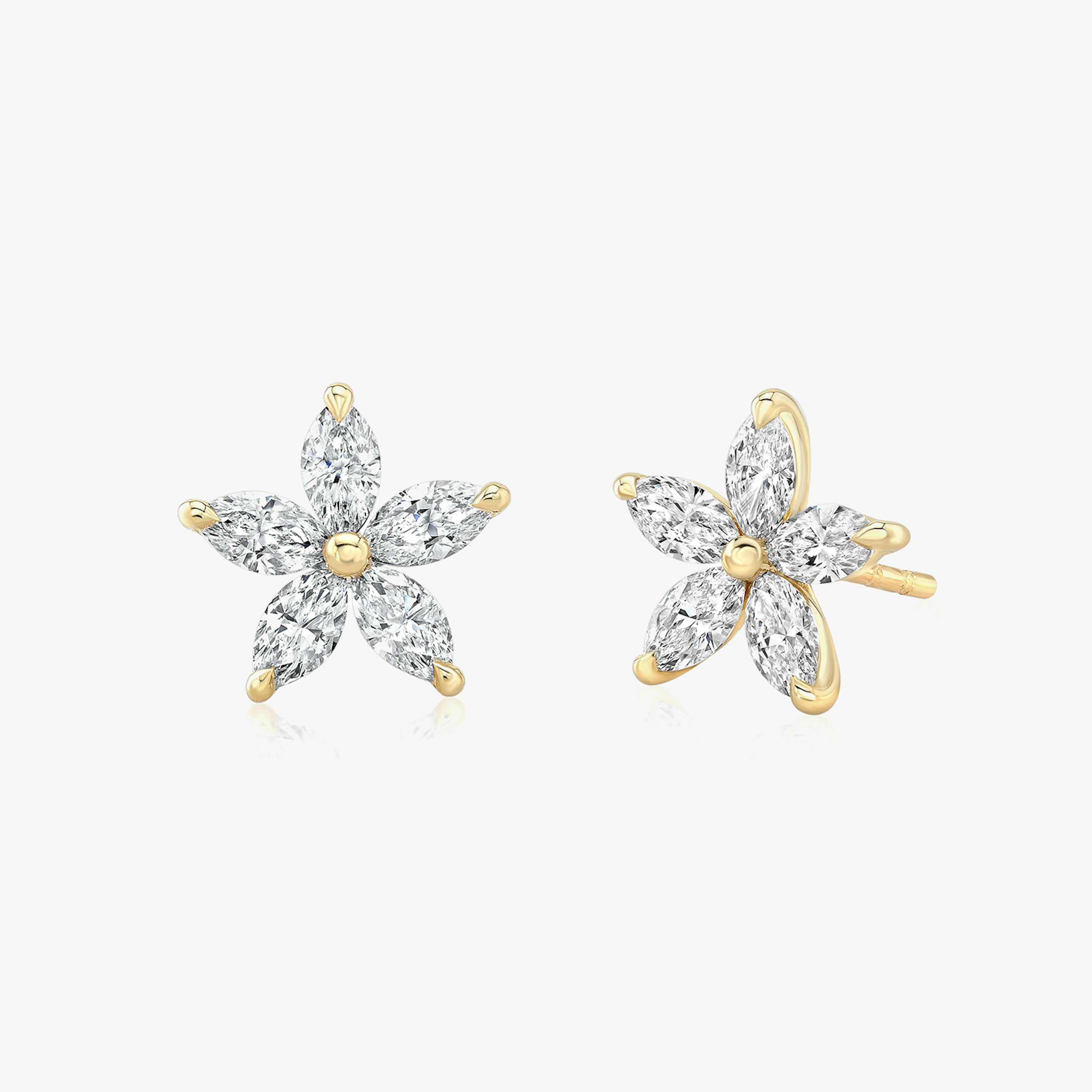 Blossom Stud | Pavé Marquise | 14k | 18k Yellow Gold