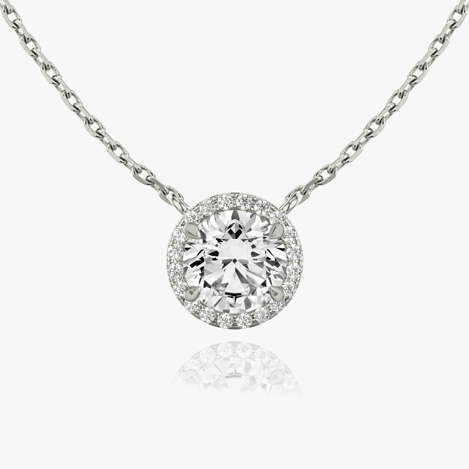 VRAI Halo Round Brilliant Necklaces | 14k White Gold