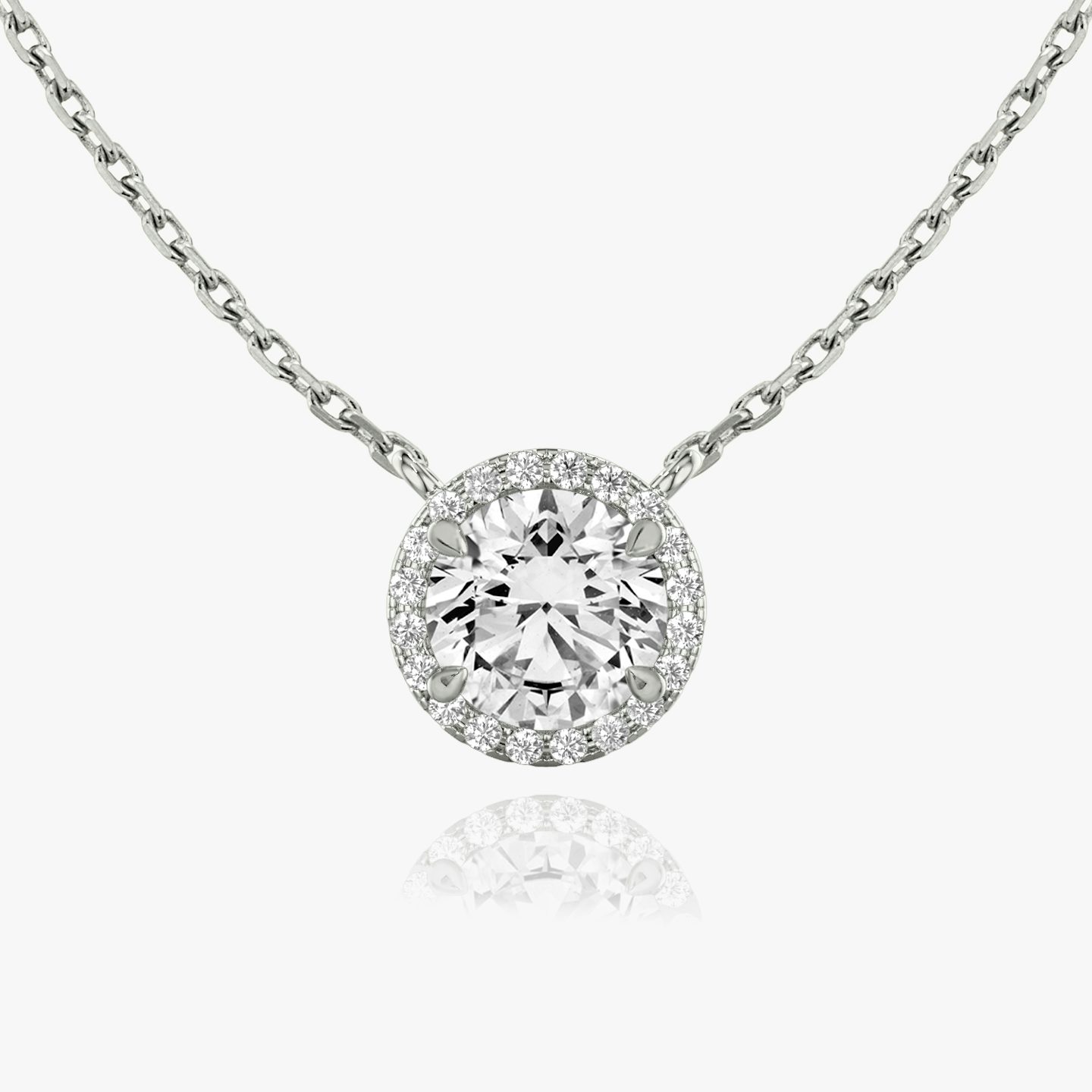 Halo Necklace | Round Brilliant | 14k | 18k White Gold | Carat weight: See full inventory