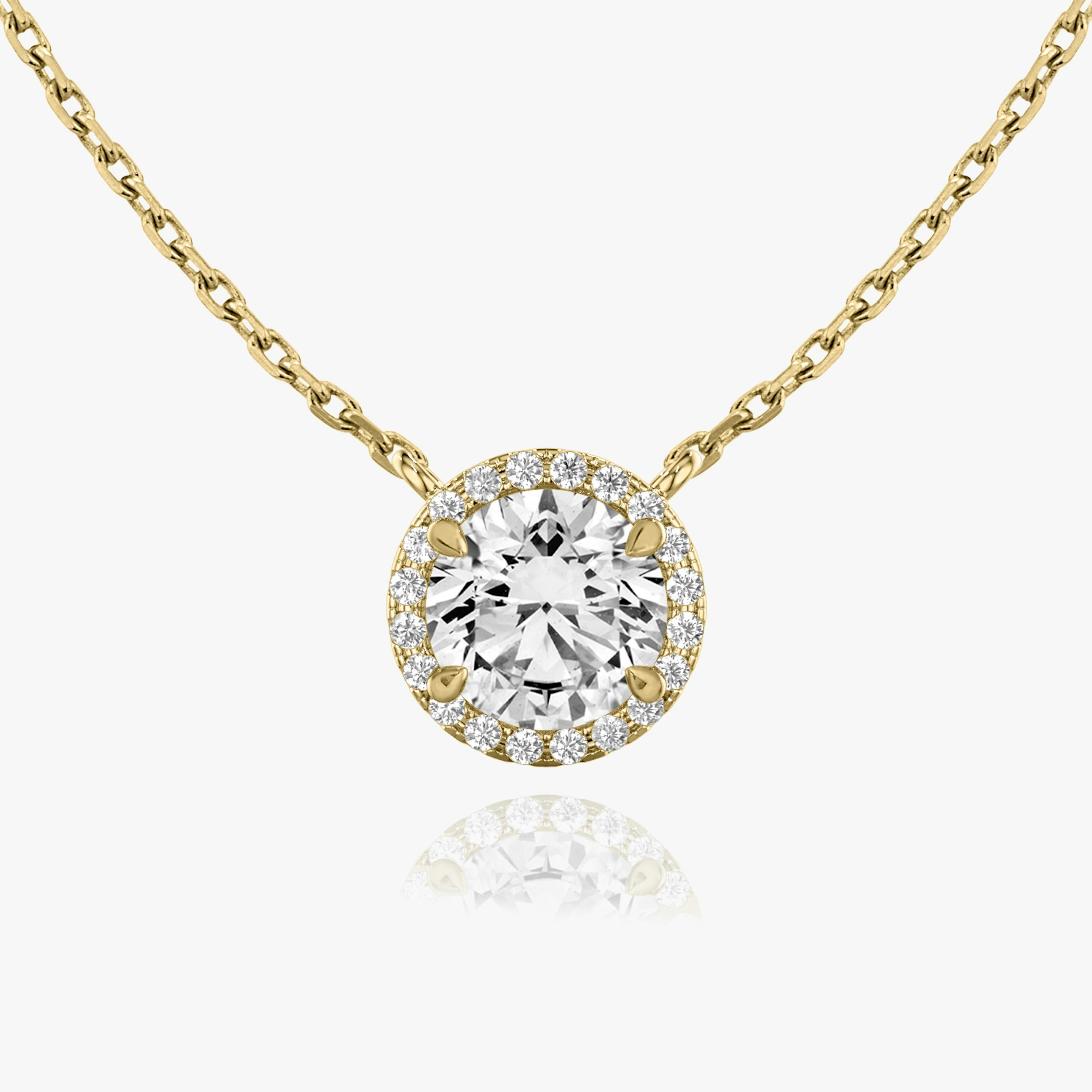 Diamond halo necklace yellow gold Clearance