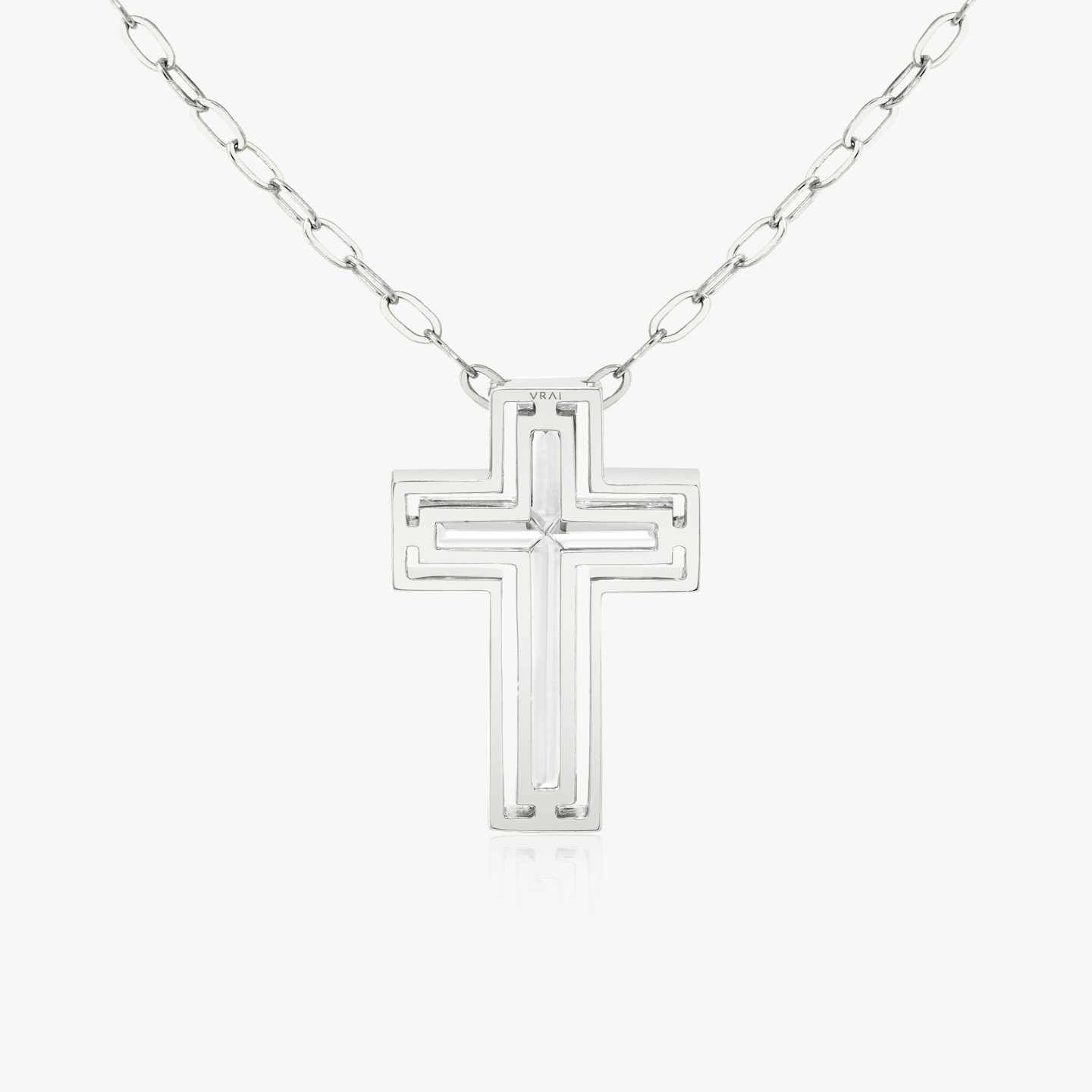 Suspended Solitaire Cross | 18k | 18k White Gold | Chain length: 18-20