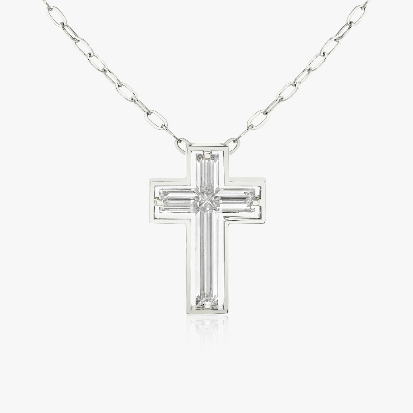 Suspended Solitaire Cross | 18k | 18k White Gold | Chain length: 18-20