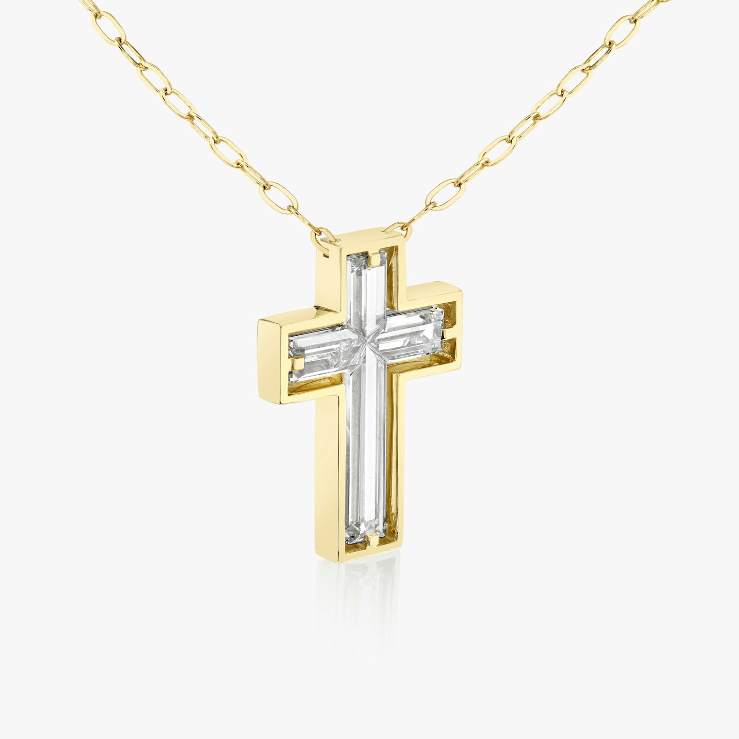 Suspended Solitaire Cross | 18k | 18k Yellow Gold | Chain length: 18-20