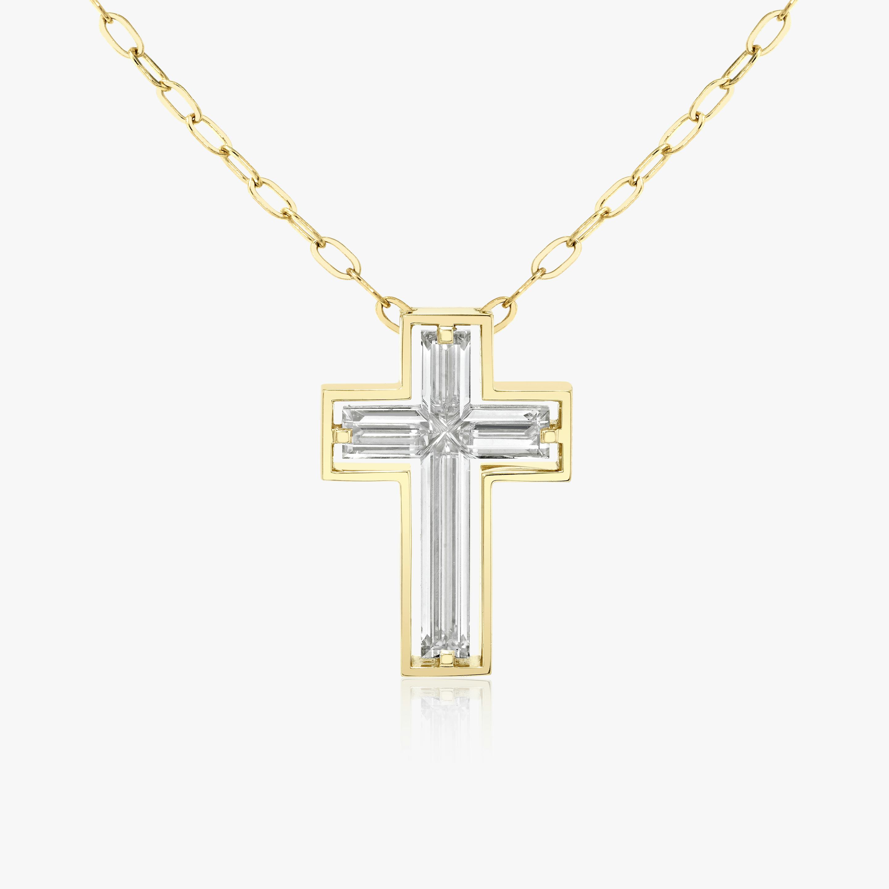 Suspended Solitaire Cross Halskette | 18k | 18k Gelbgold | Kettenlänge: 18-20