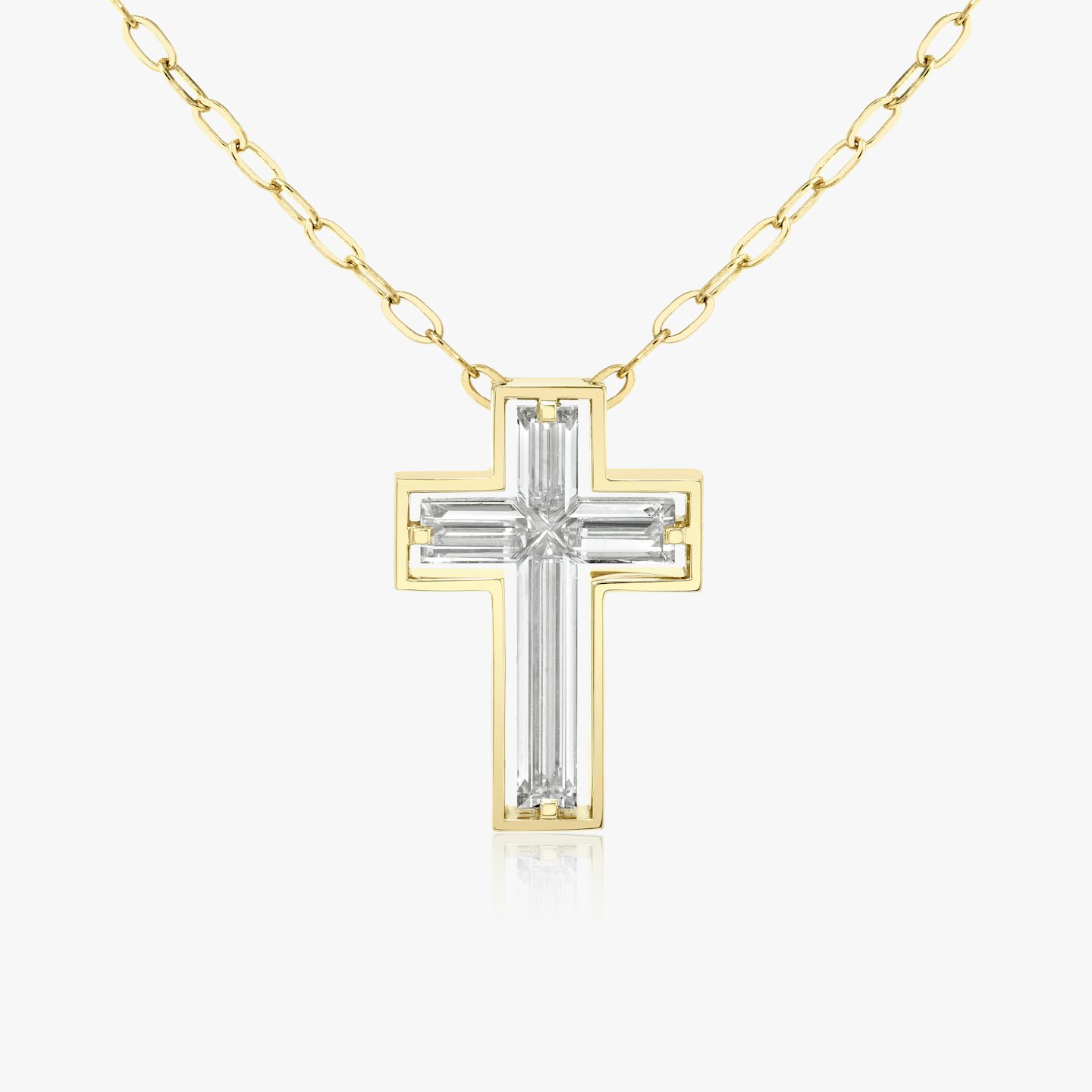 Suspended Solitaire Cross | 18k | 18k Yellow Gold | Chain length: 18-20