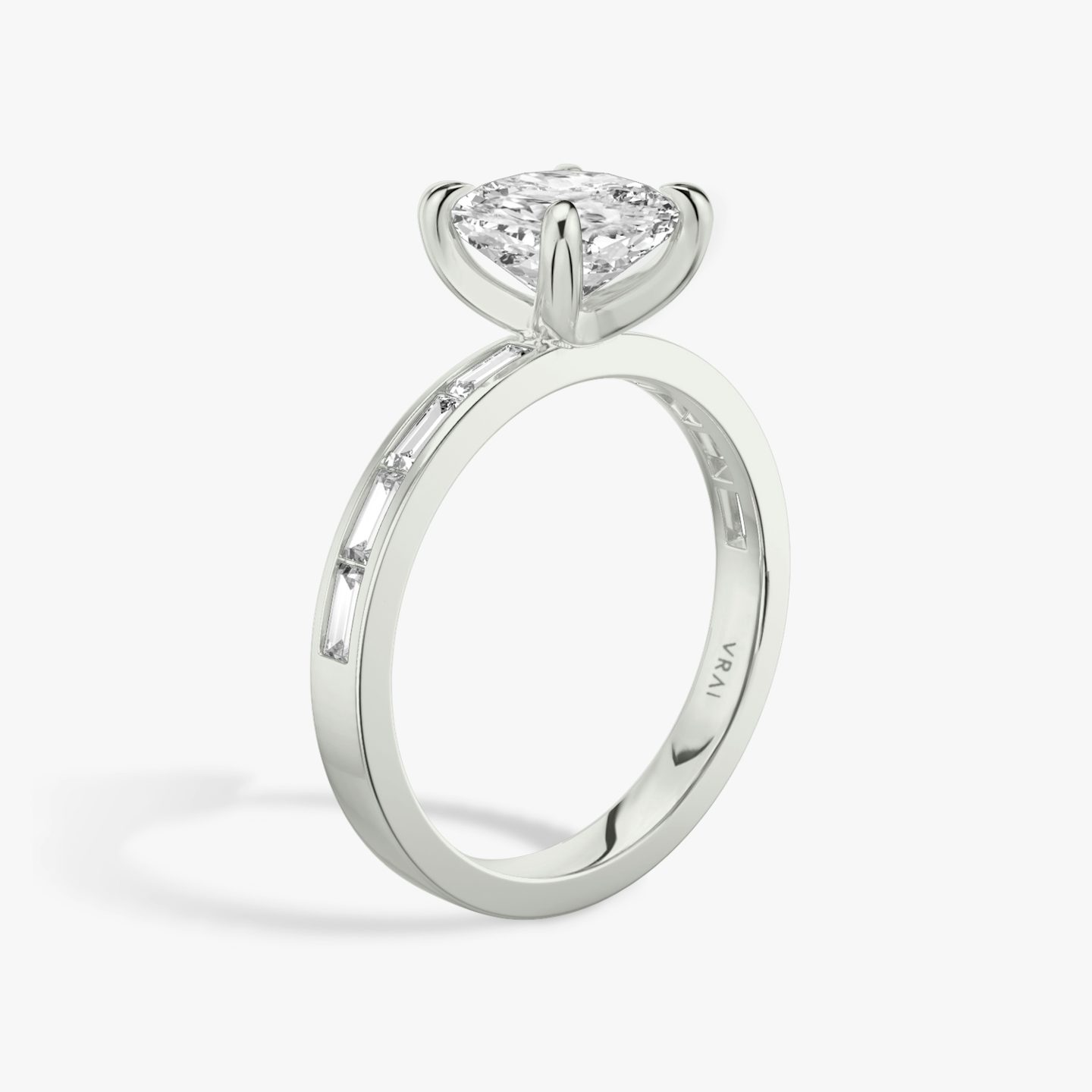 The Devotion | Pavé Cushion | 18k | 18k White Gold | Band stone shape: Baguette | Band: Original | Diamond orientation: vertical | Carat weight: See full inventory