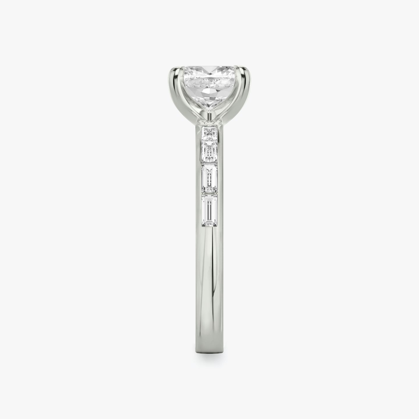 The Devotion | Pavé Cushion | 18k | 18k White Gold | Band stone shape: Baguette | Band: Original | Diamond orientation: vertical | Carat weight: See full inventory