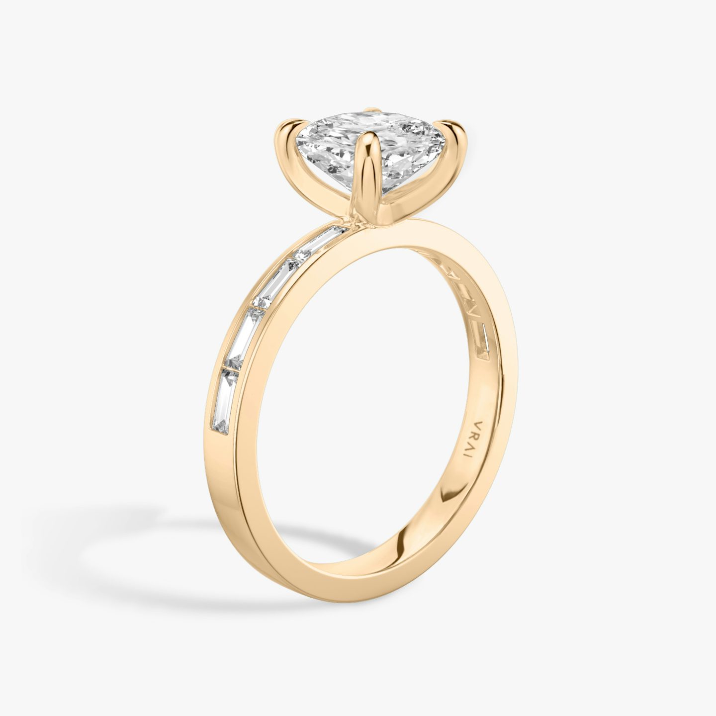 The Devotion | Pavé Cushion | 14k | 14k Rose Gold | Band stone shape: Baguette | Band: Original | Diamond orientation: vertical | Carat weight: See full inventory