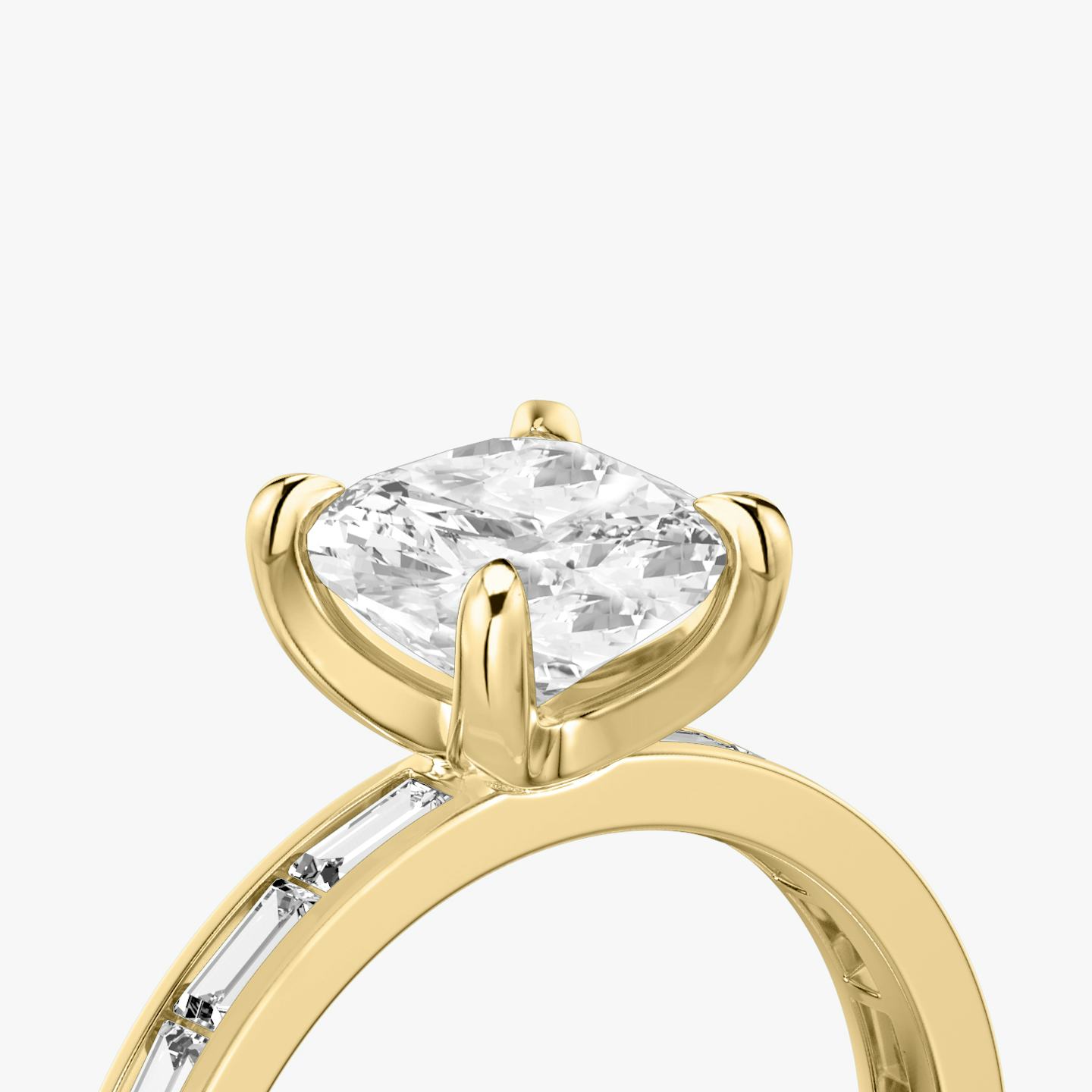 The Devotion | Pavé Cushion | 18k | 18k Yellow Gold | Band stone shape: Baguette | Band: Original | Diamond orientation: vertical | Carat weight: See full inventory