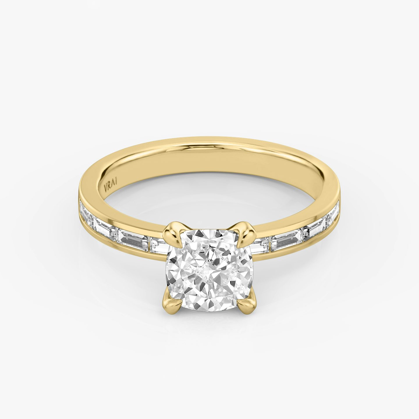 The Devotion | Pavé Cushion | 18k | 18k Yellow Gold | Band: Pavé | Band stone shape: Baguette | Band: Original | Diamond orientation: vertical | Carat weight: See full inventory